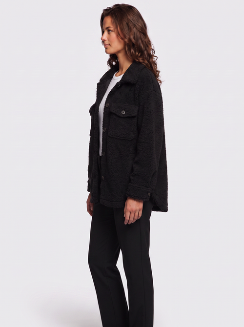 Ava Black Button-Up Sherpa Jacket - side
