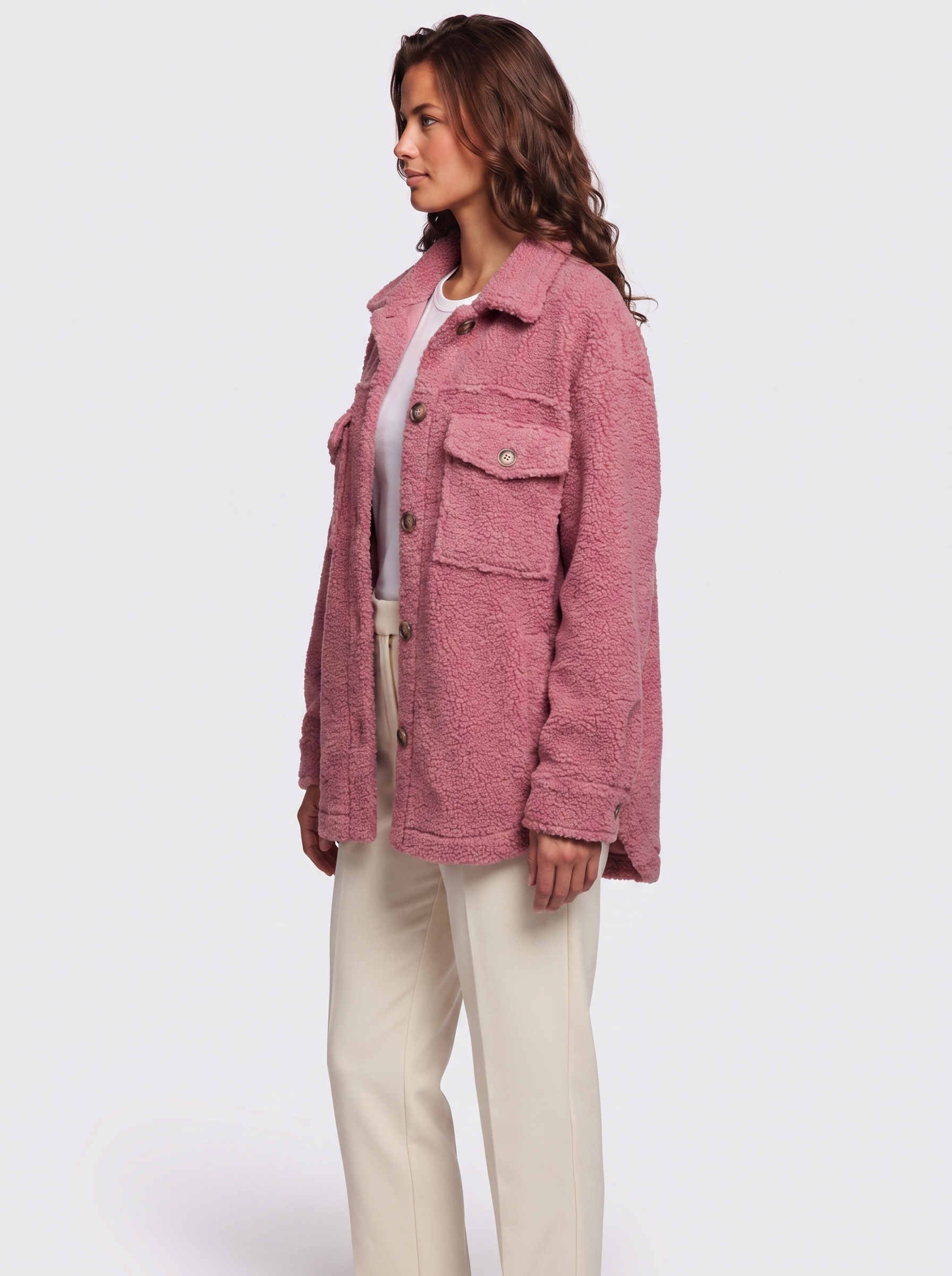 Ava Pink Button-Up Sherpa Jacket - side