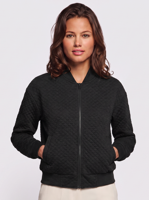 Ava Black Quilted Ribbed-Collar Jacket - front