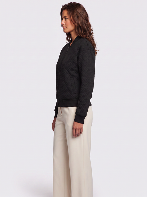 Ava Black Quilted Ribbed-Collar Jacket - side