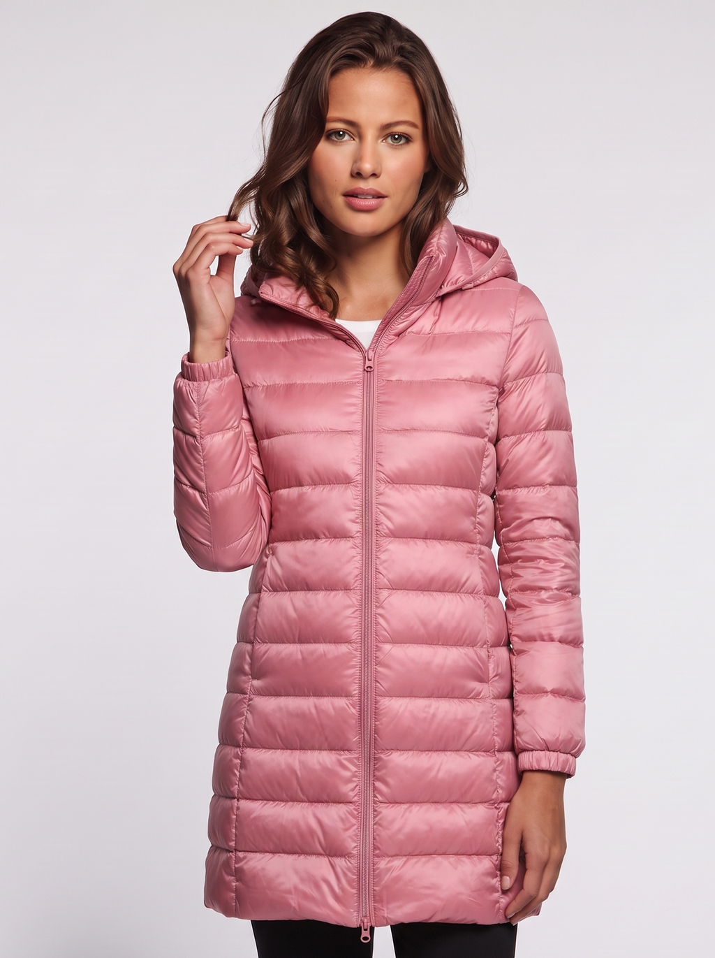 Ava Pink Detachable Hood Puffer Coat - front