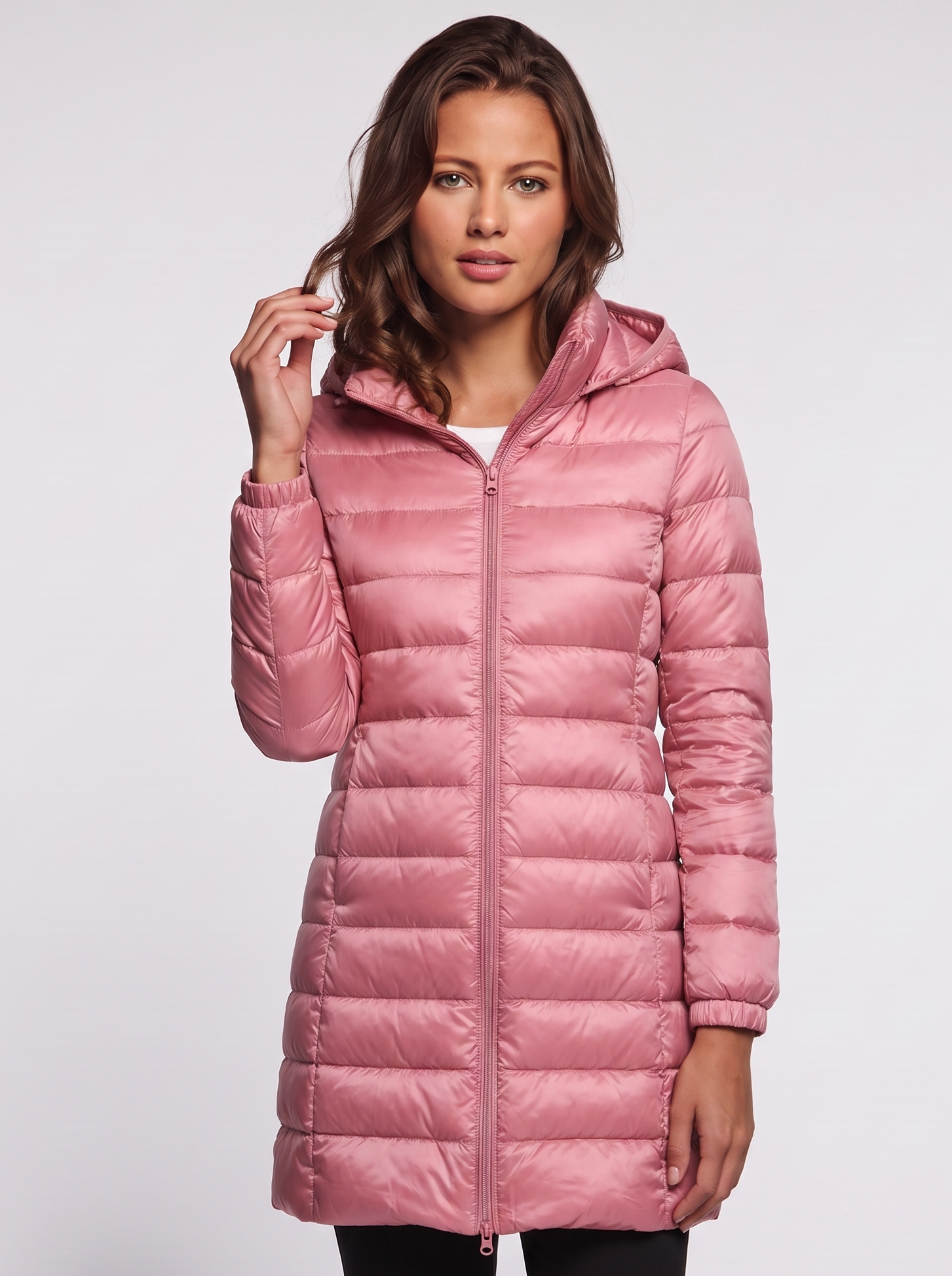Ava Pink Detachable Hood Puffer Coat - front