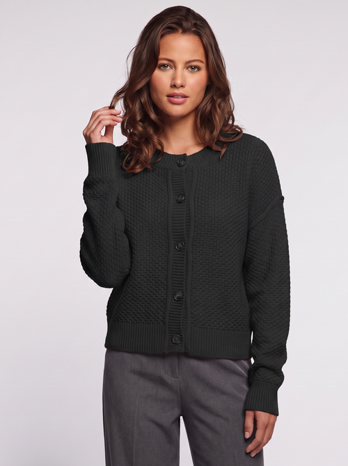 Ava Black Waffle Knit Cardigan - front