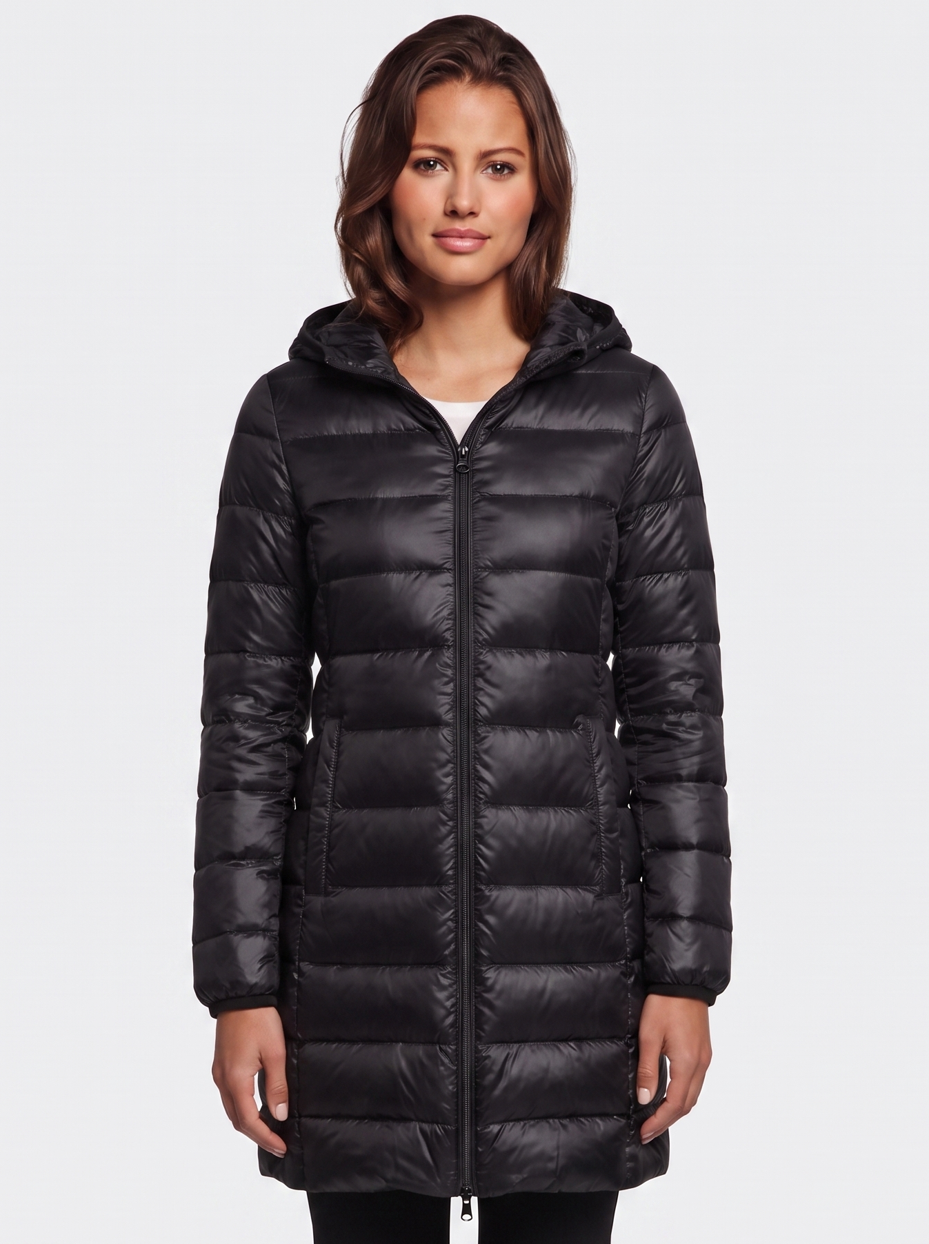 Ava Black Detachable Hood Puffer Coat - front