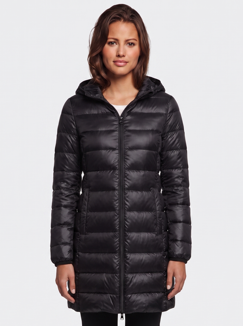 Ava Black Detachable Hood Puffer Coat - front