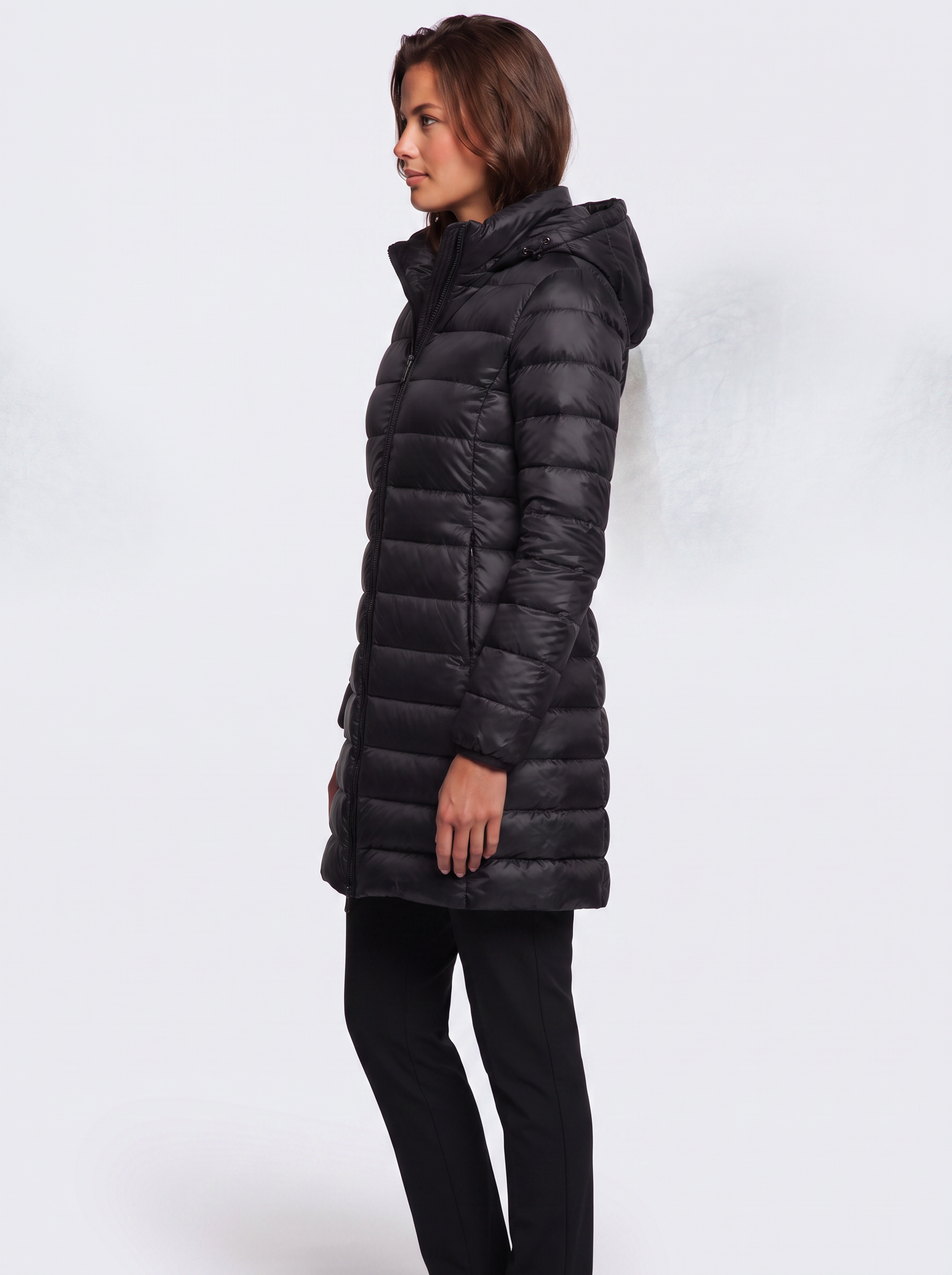 Ava Black Detachable Hood Puffer Coat - side