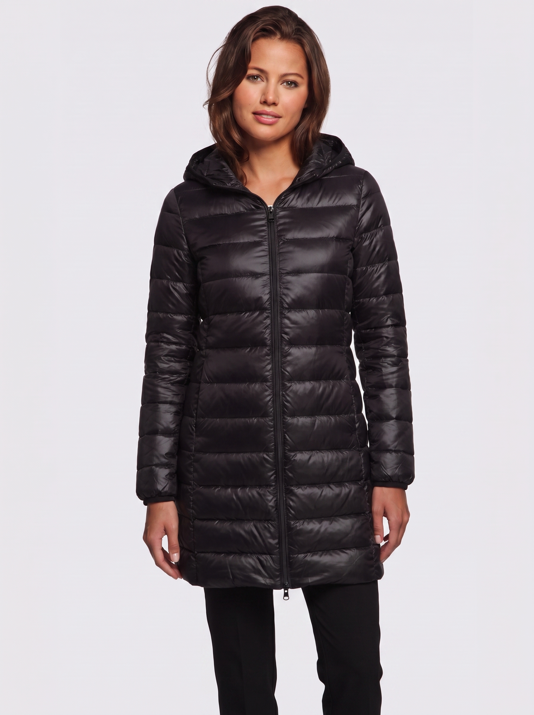 Ava Black Detachable Hood Puffer Coat - three quarter