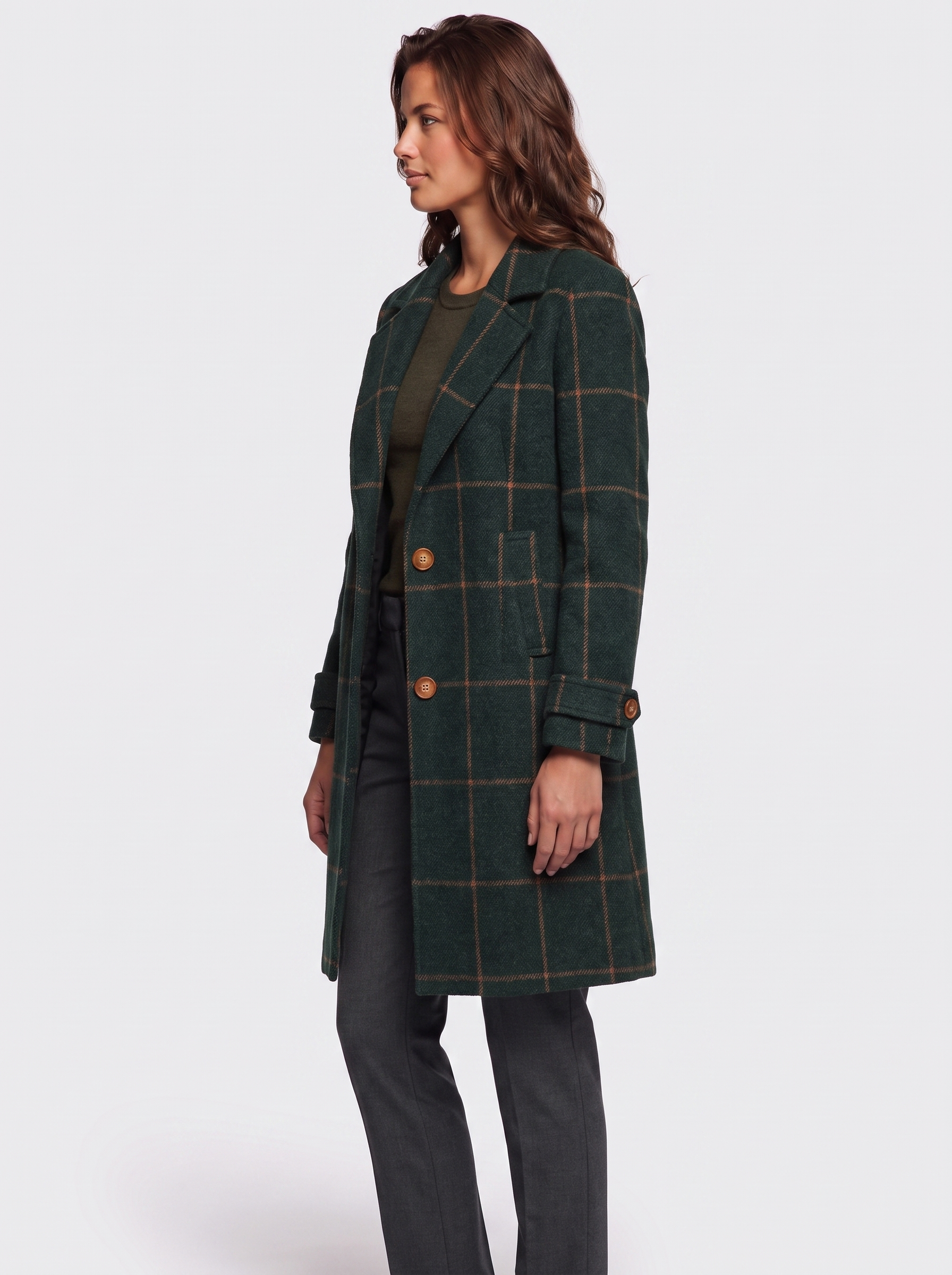 Ava Green Wool-Blend Check Coat - side