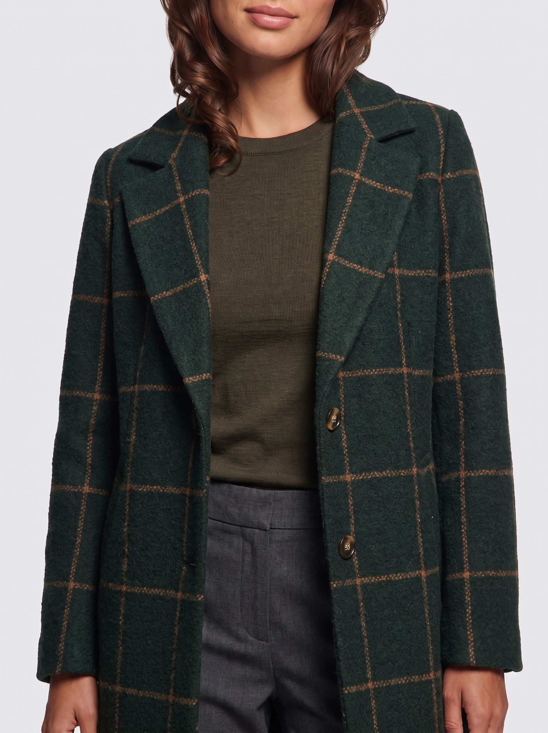 Ava Green Wool-Blend Check Coat - detail