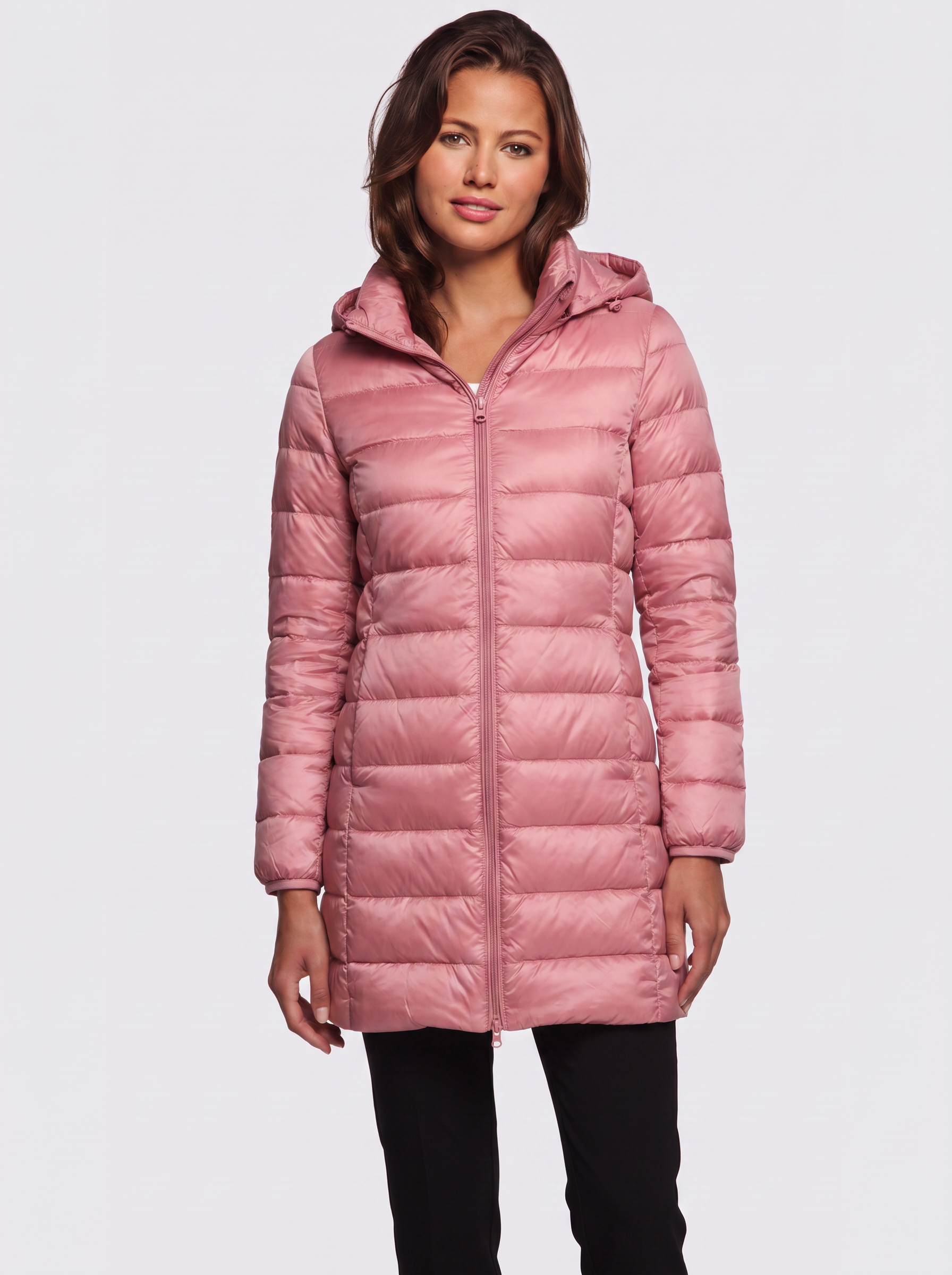 Ava Pink Detachable Hood Puffer Coat - three quarter