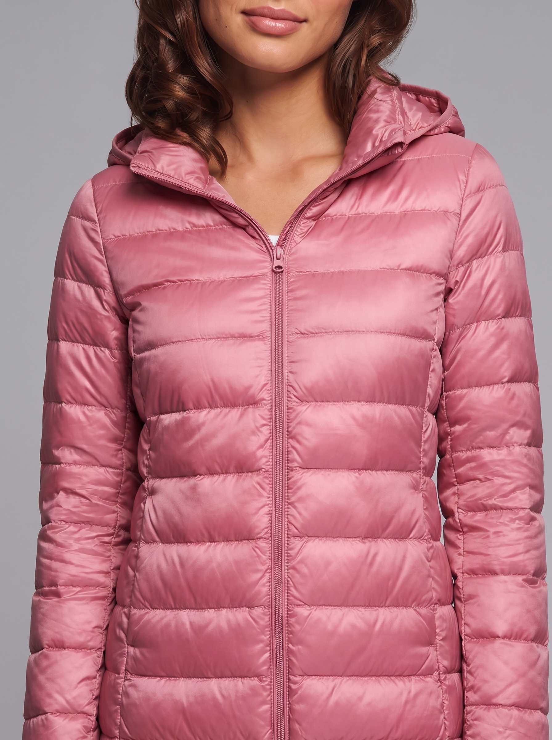 Ava Pink Detachable Hood Puffer Coat - detail