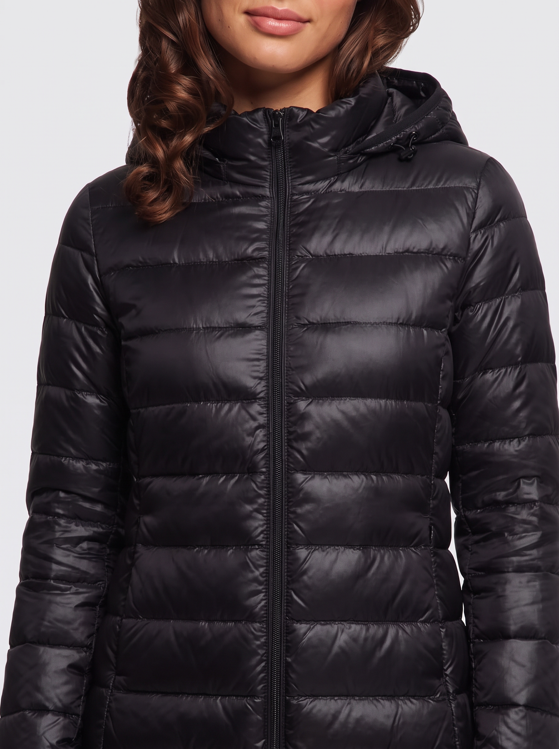 Ava Black Detachable Hood Puffer Coat - detail