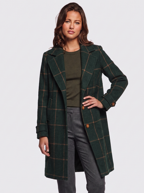 Ava Green Wool-Blend Check Coat - front