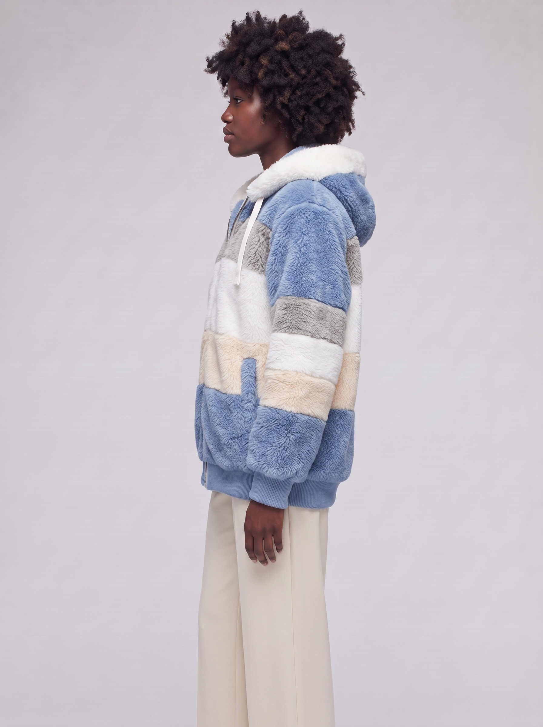 Mia | Blue Colorblock Teddy Coat - side