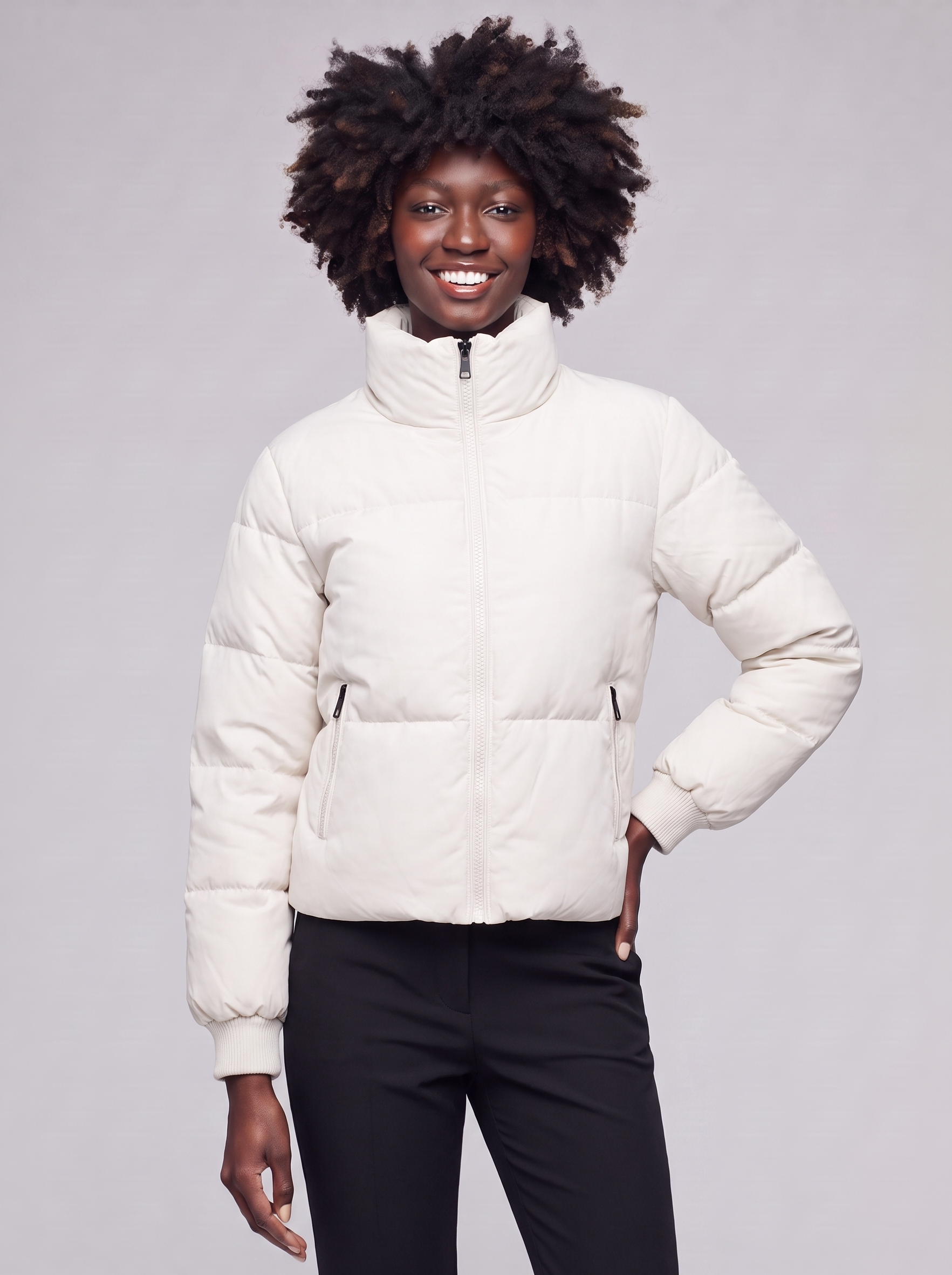Mia | White Funnel Neck Puffer Jacket - featured