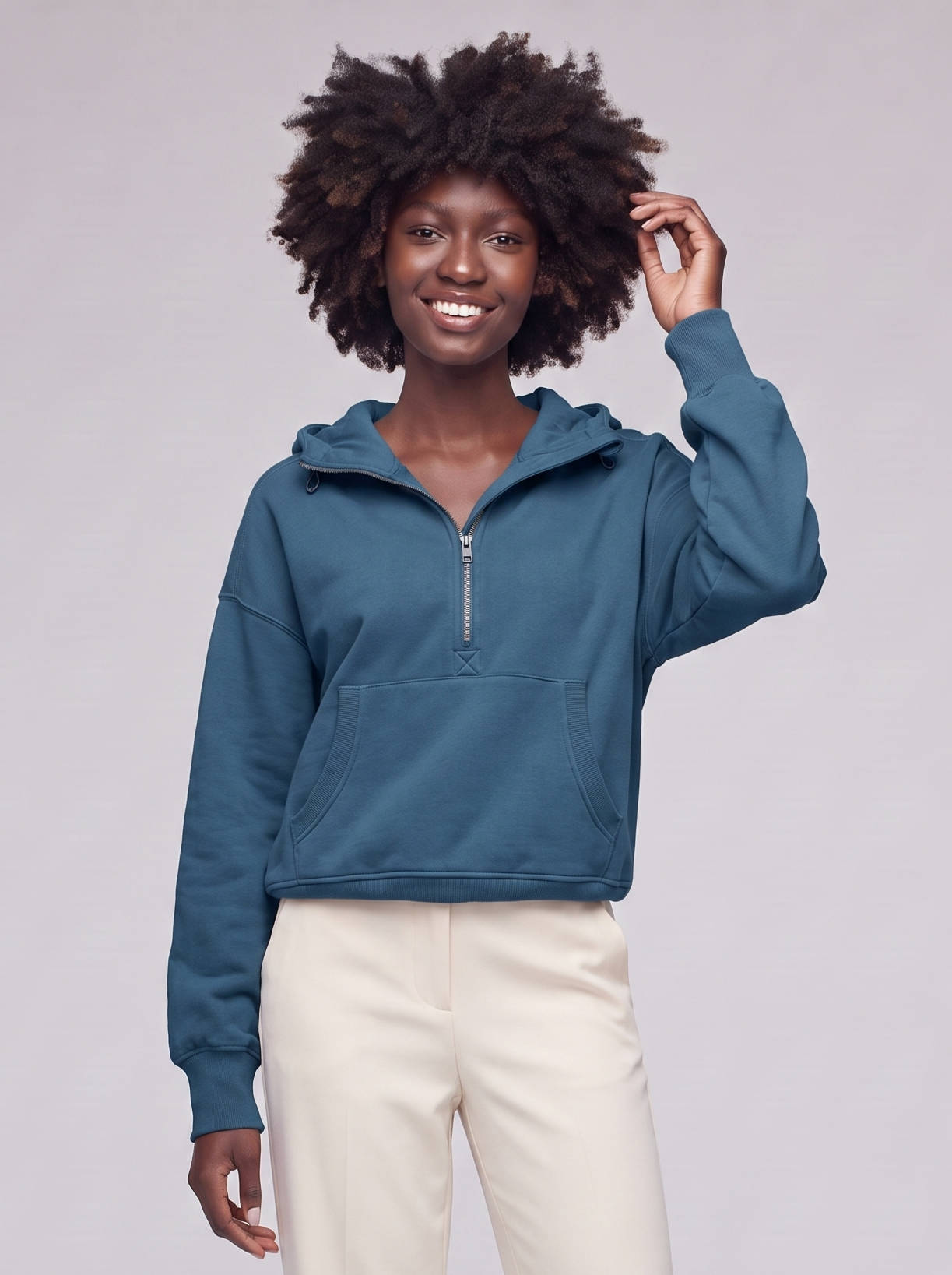 Mia | Blue Cotton Drawstring Hooded Jacket - featured