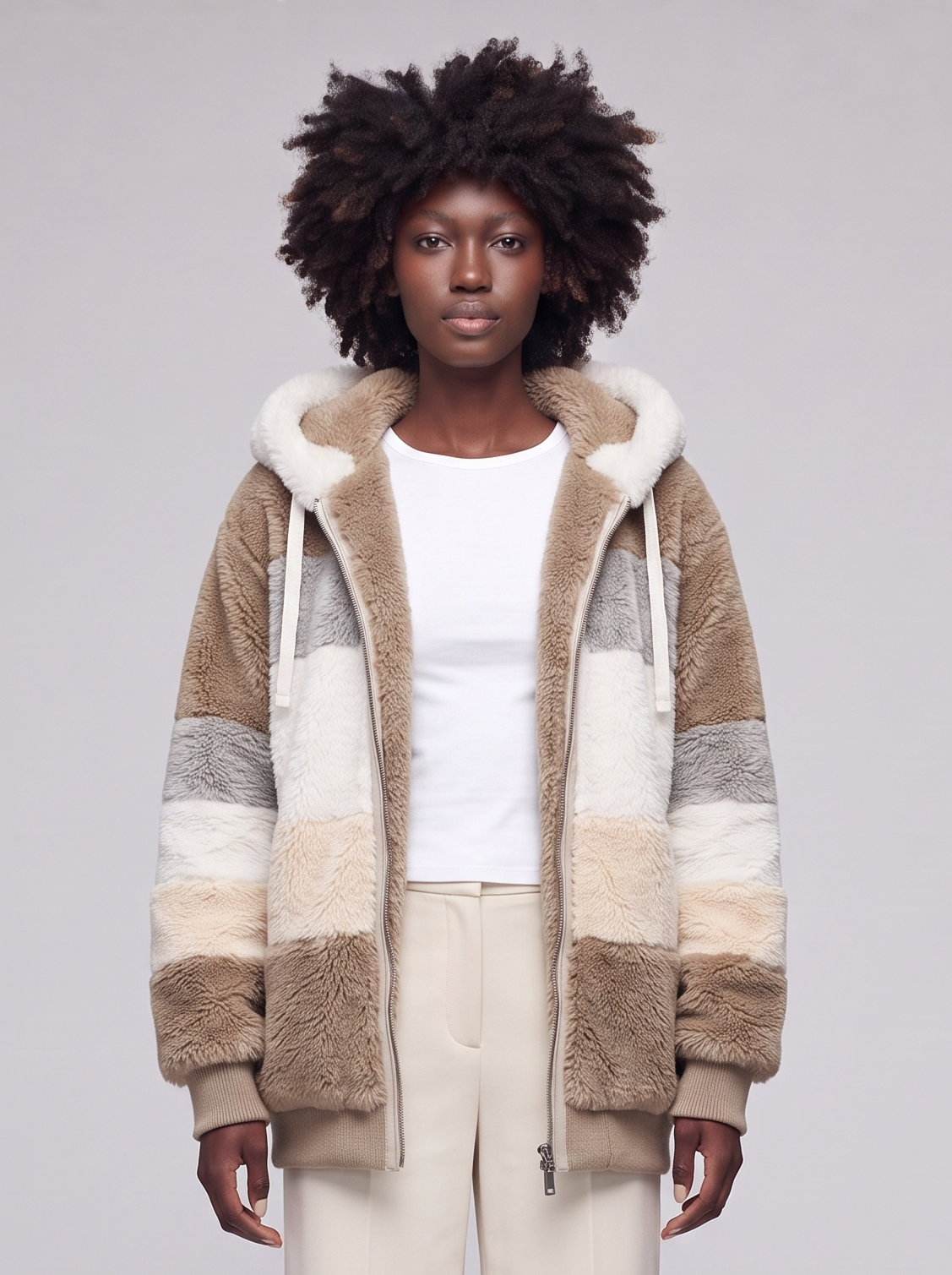 Mia | Brown Colorblock Teddy Coat - featured
