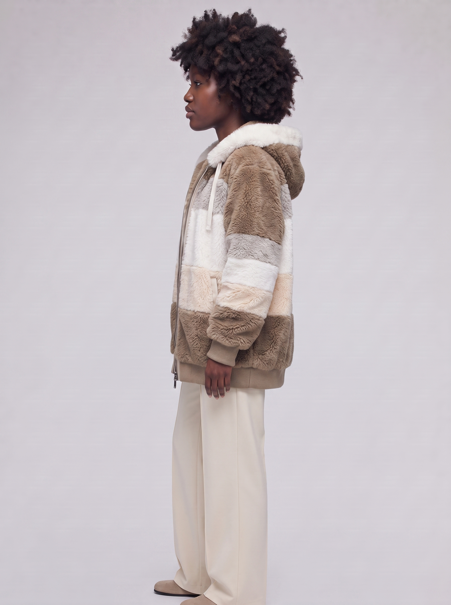 Mia | Brown Colorblock Teddy Coat - side