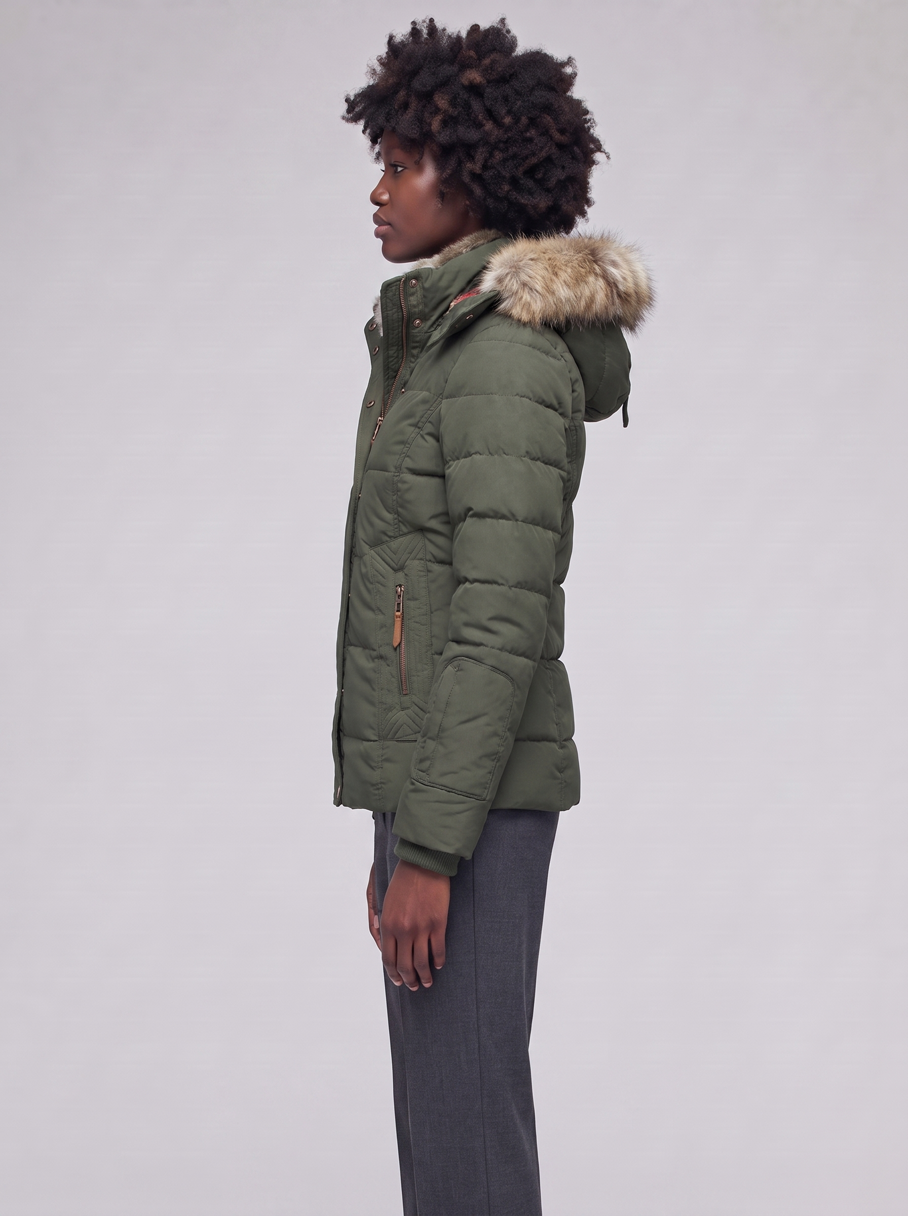 Mia | Green Hooded Padded Winter Coat - side
