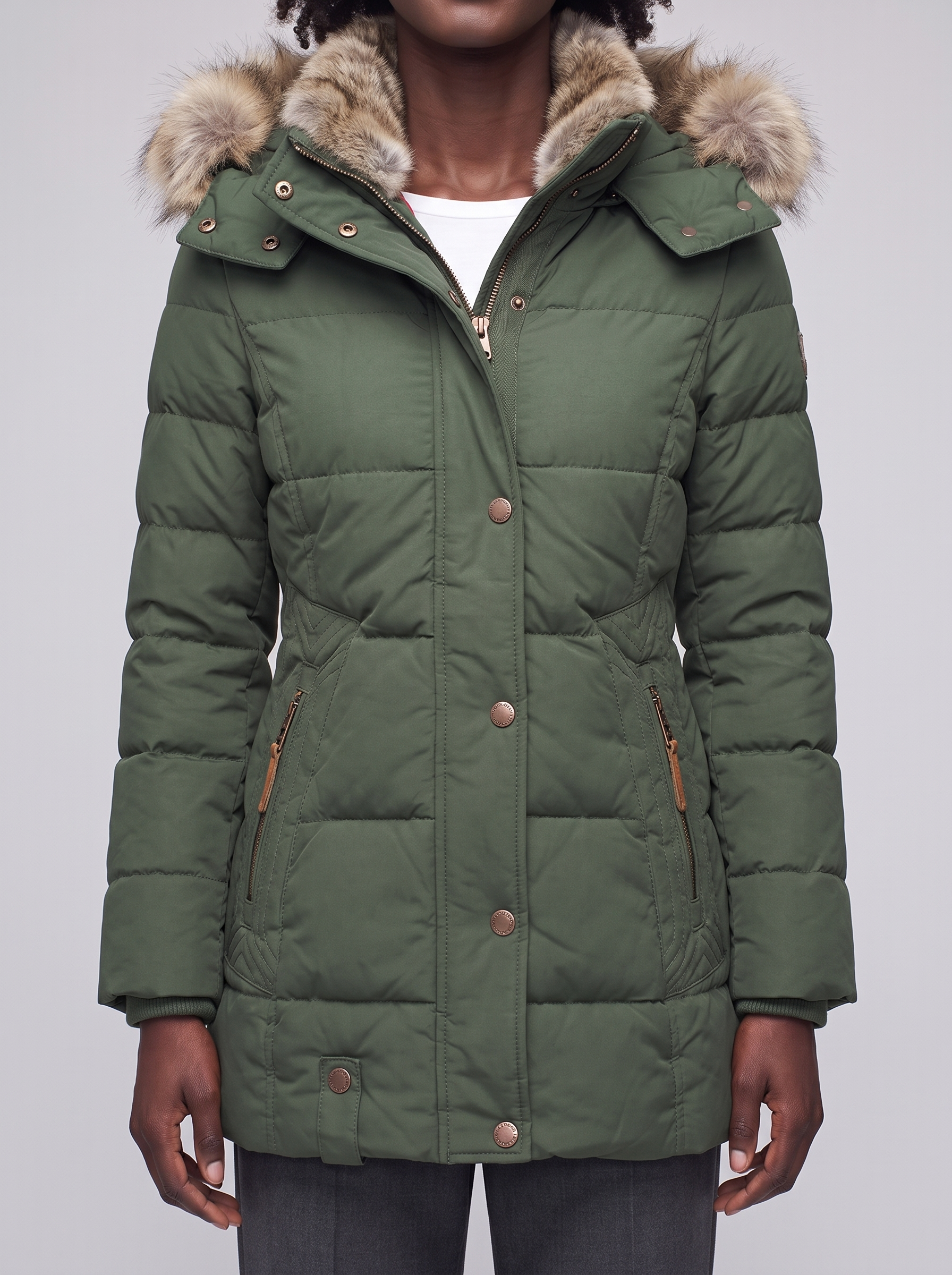Mia | Green Hooded Padded Winter Coat - close-up