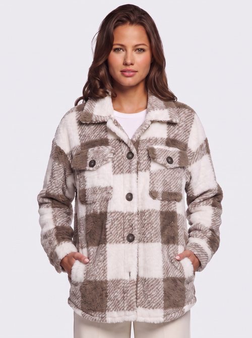 Ava Brown Checked Teddy Jacket - front