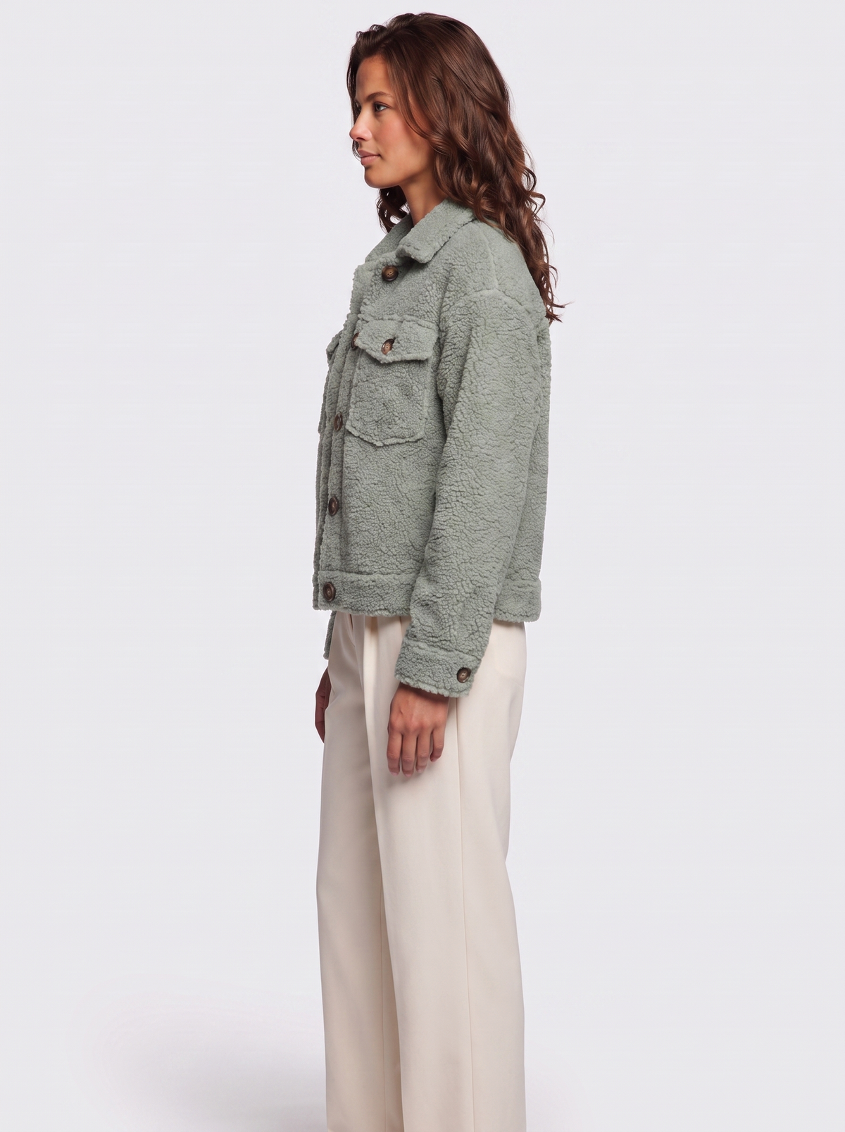 Ava Green Button-Up Sherpa Jacket - side