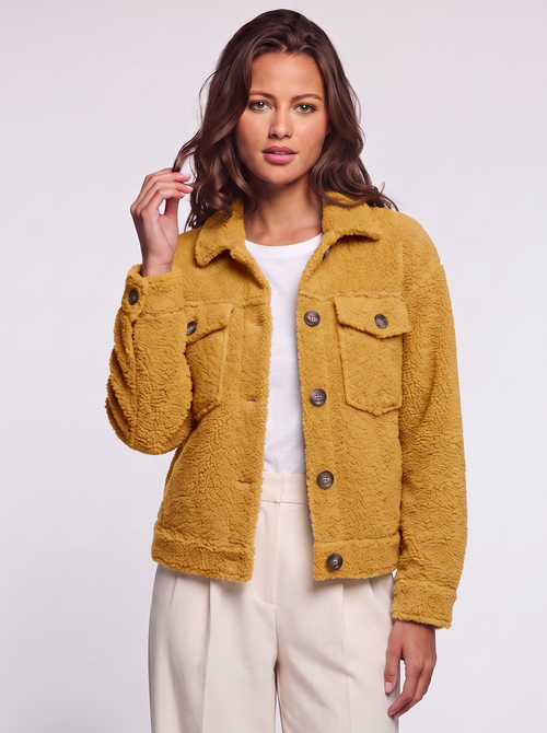Ava Yellow Button-Up Sherpa Jacket - front