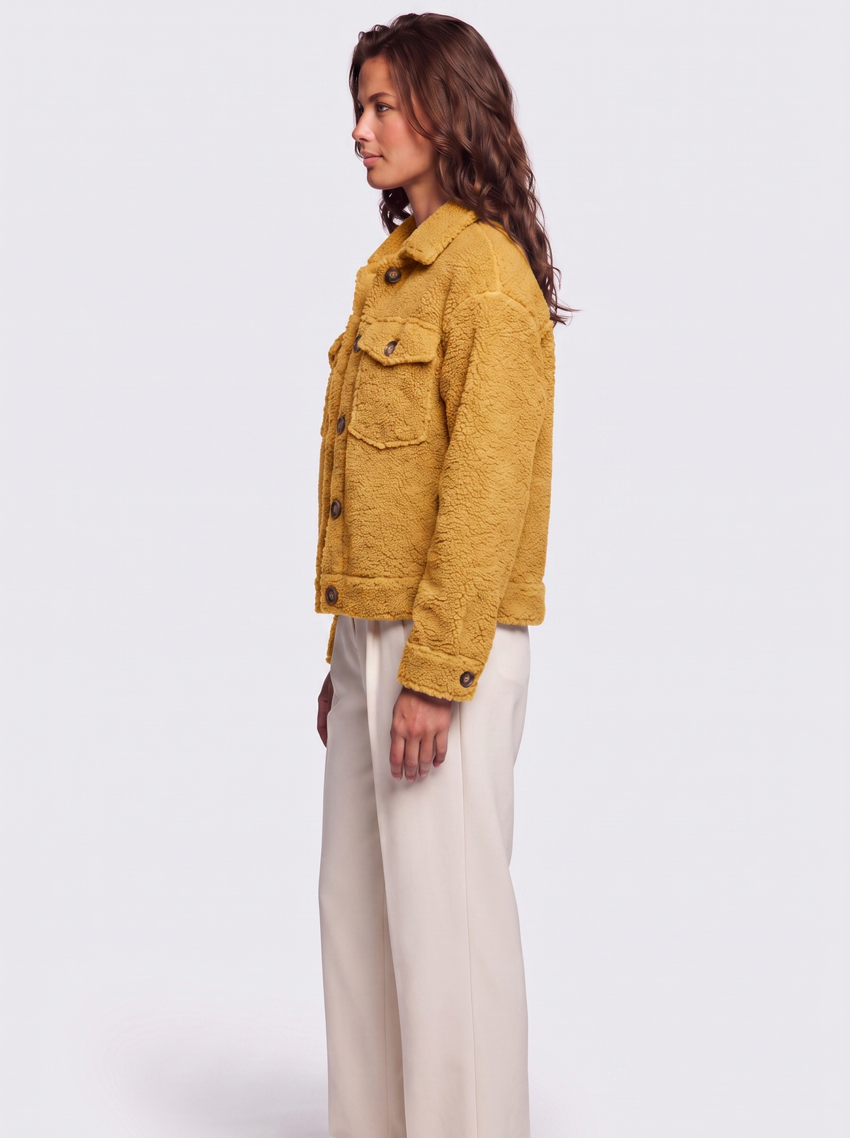 Ava Yellow Button-Up Sherpa Jacket - side