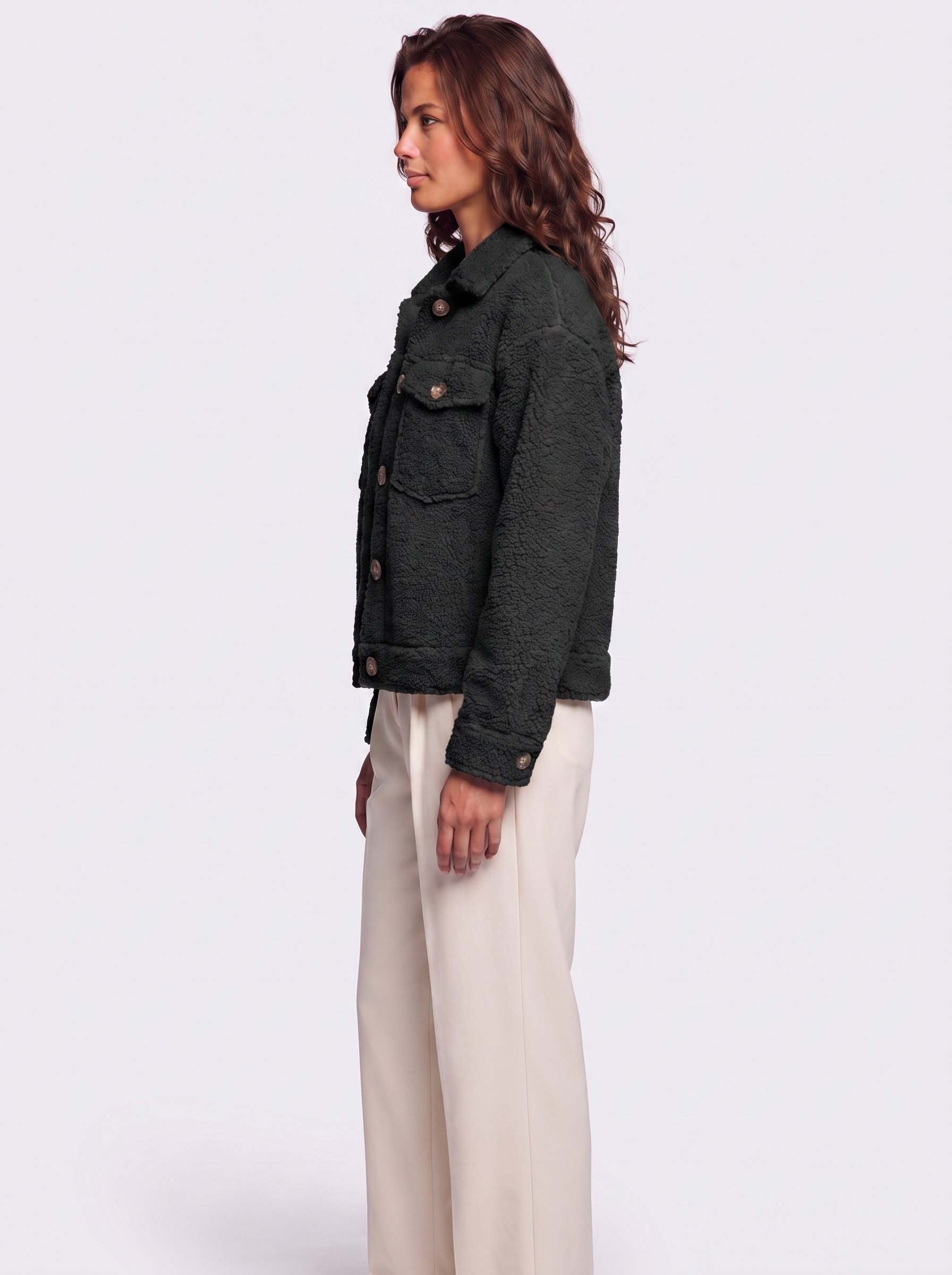 Ava Black Button-Up Sherpa Jacket - side