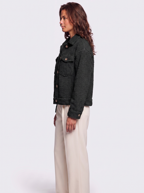 Ava Black Button-Up Sherpa Jacket - side