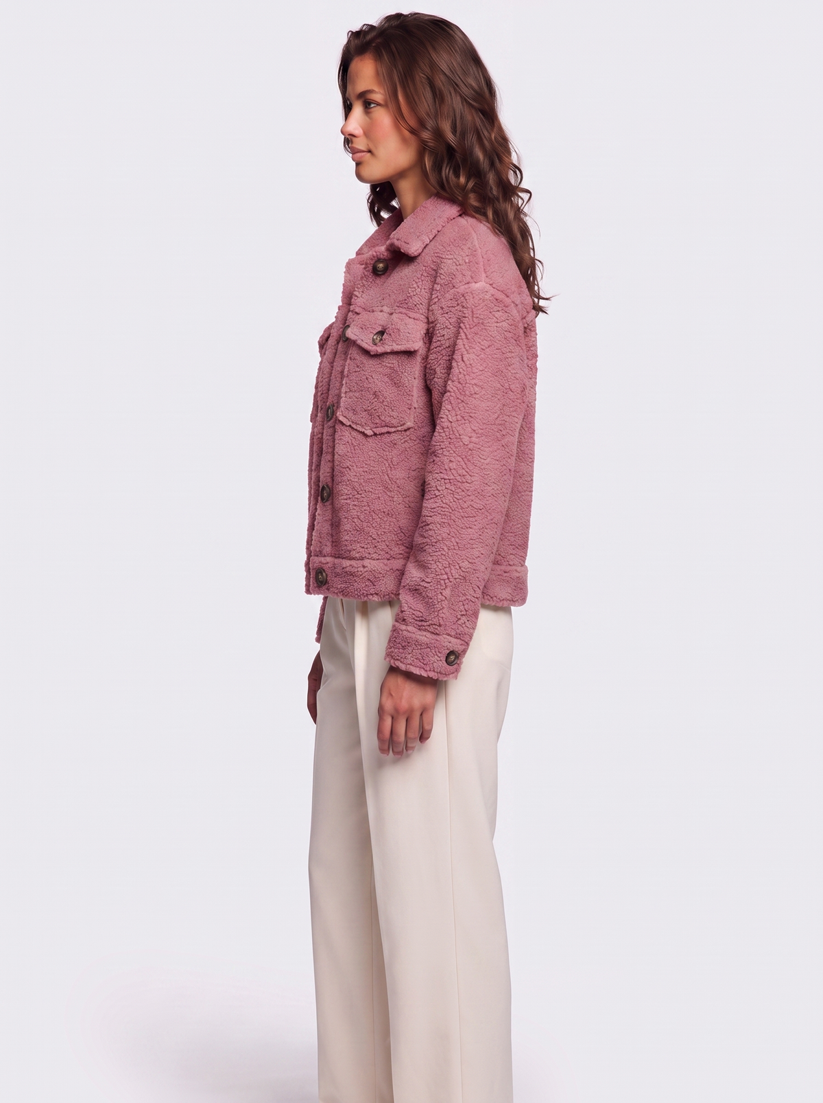 Ava Pink Button-Up Sherpa Jacket - side