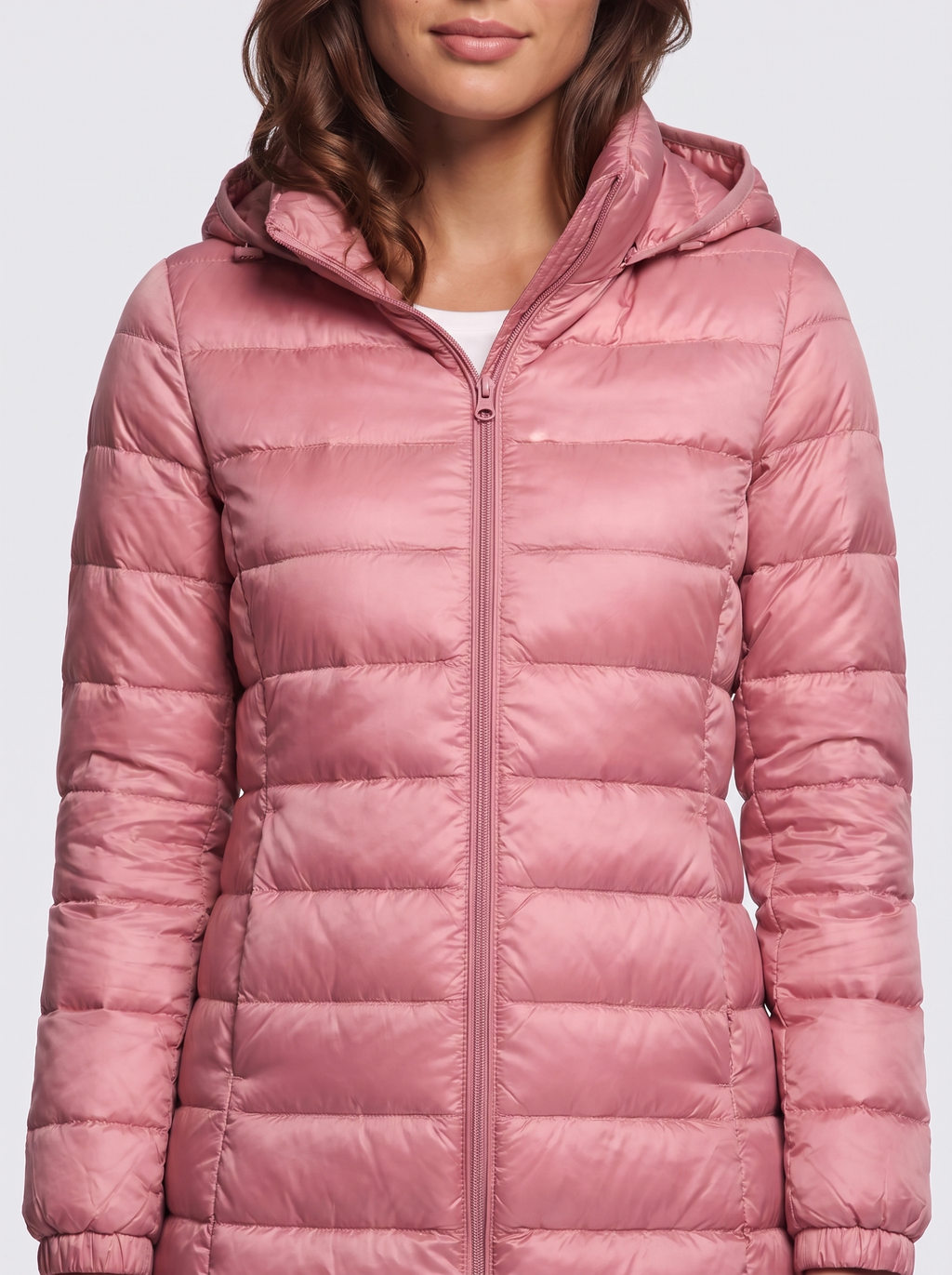 Ava Pink Detachable Hood Puffer Coat - detail