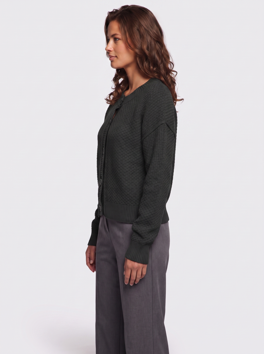 Ava Black Waffle Knit Cardigan - side