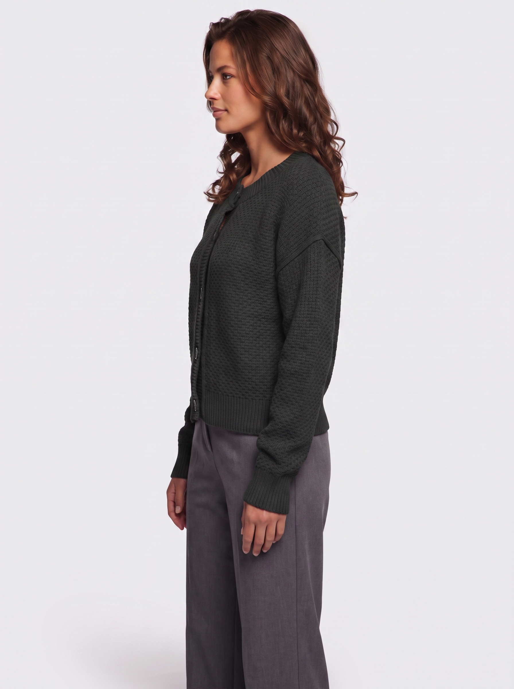 Ava Black Waffle Knit Cardigan - side