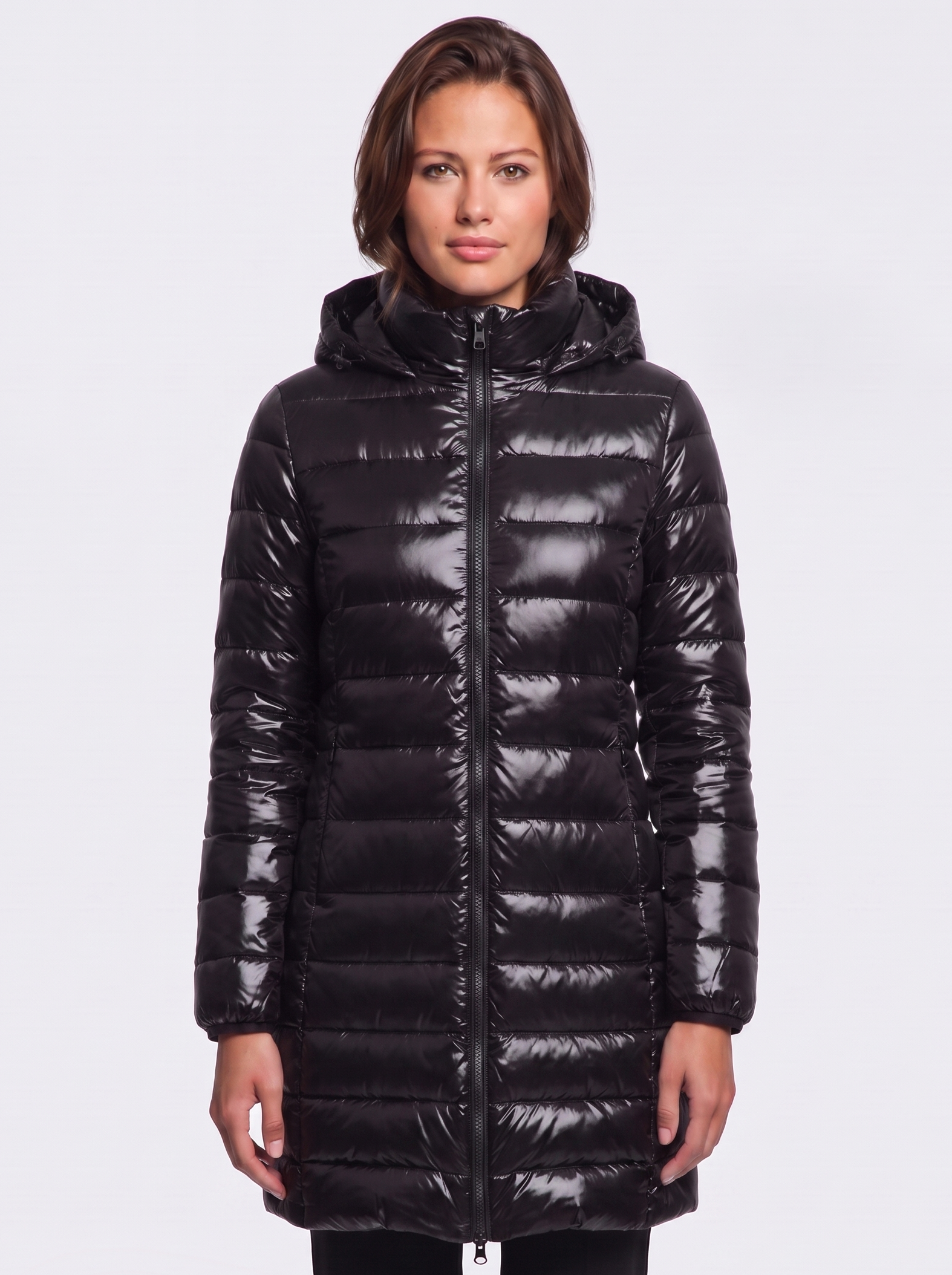 Ava Black Detachable Hood Puffer Coat - front