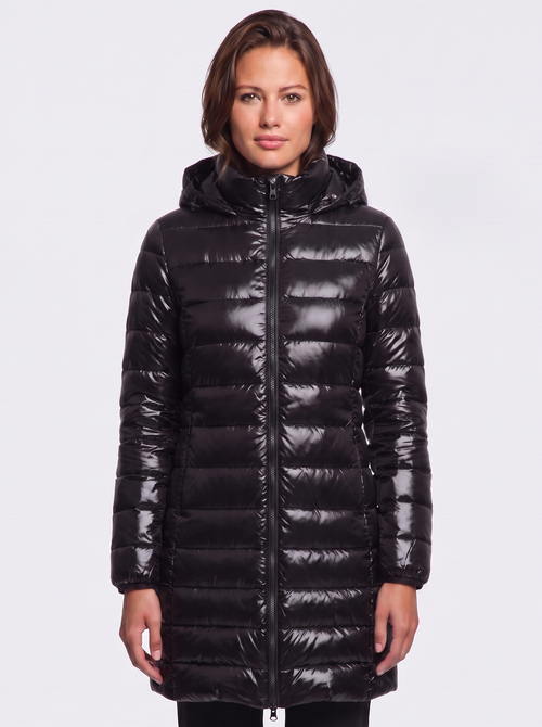 Ava Black Detachable Hood Puffer Coat - front