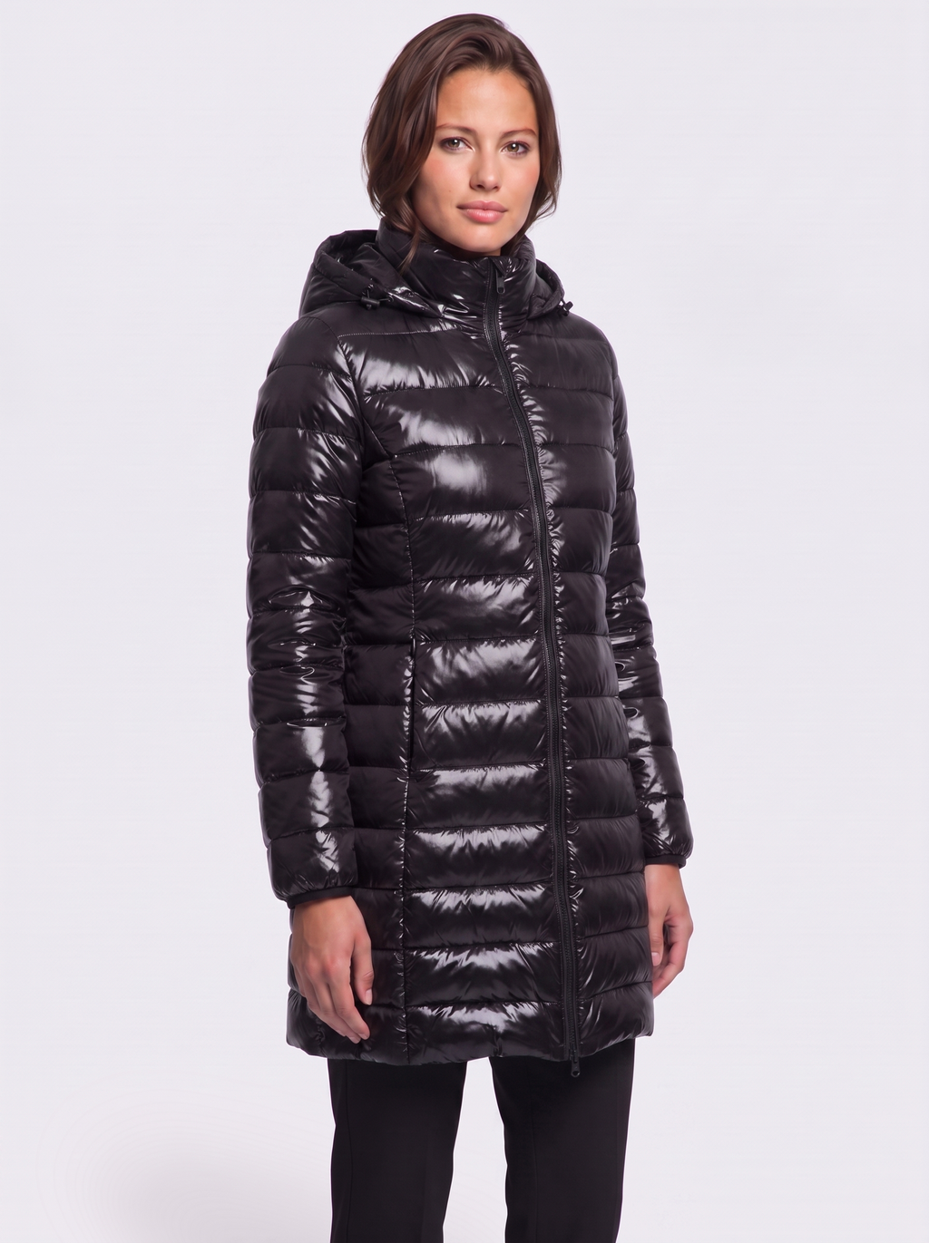 Ava Black Detachable Hood Puffer Coat - three quarter