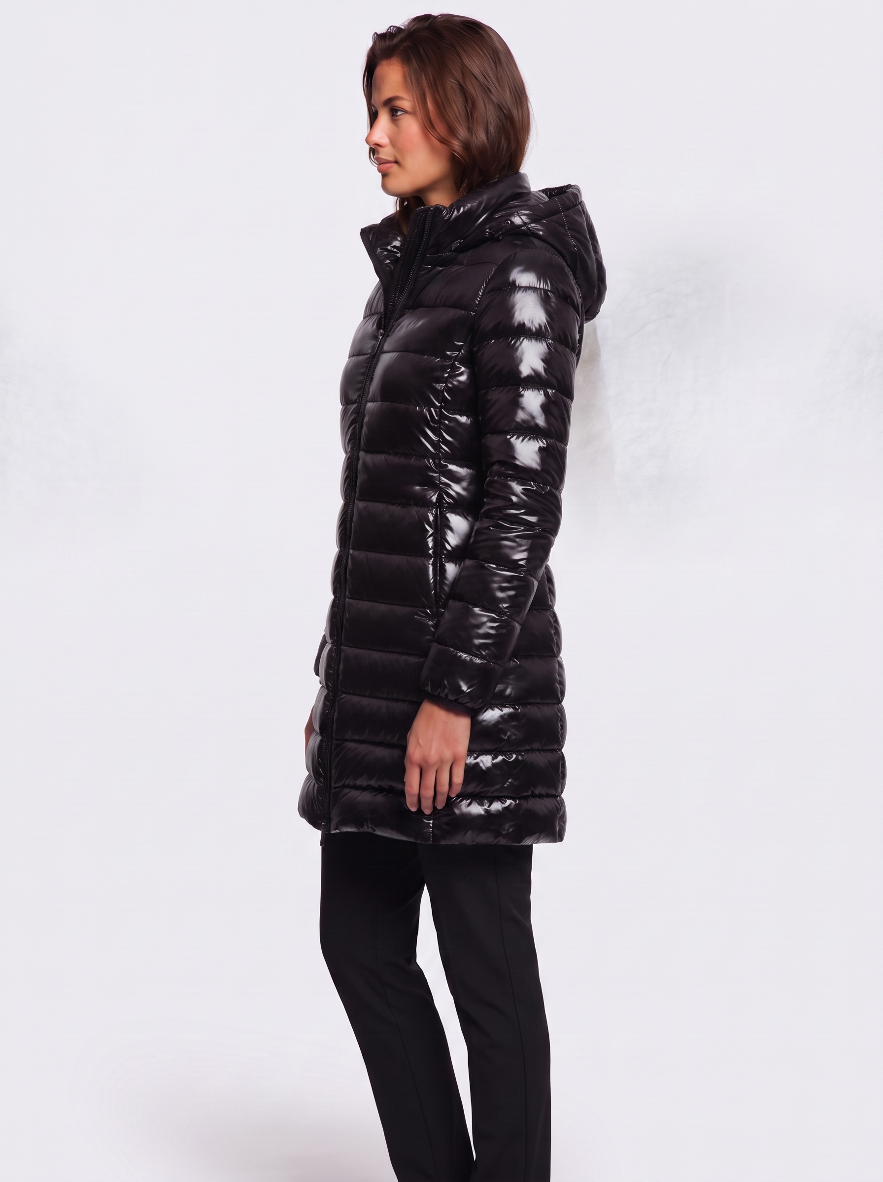 Ava Black Detachable Hood Puffer Coat - side