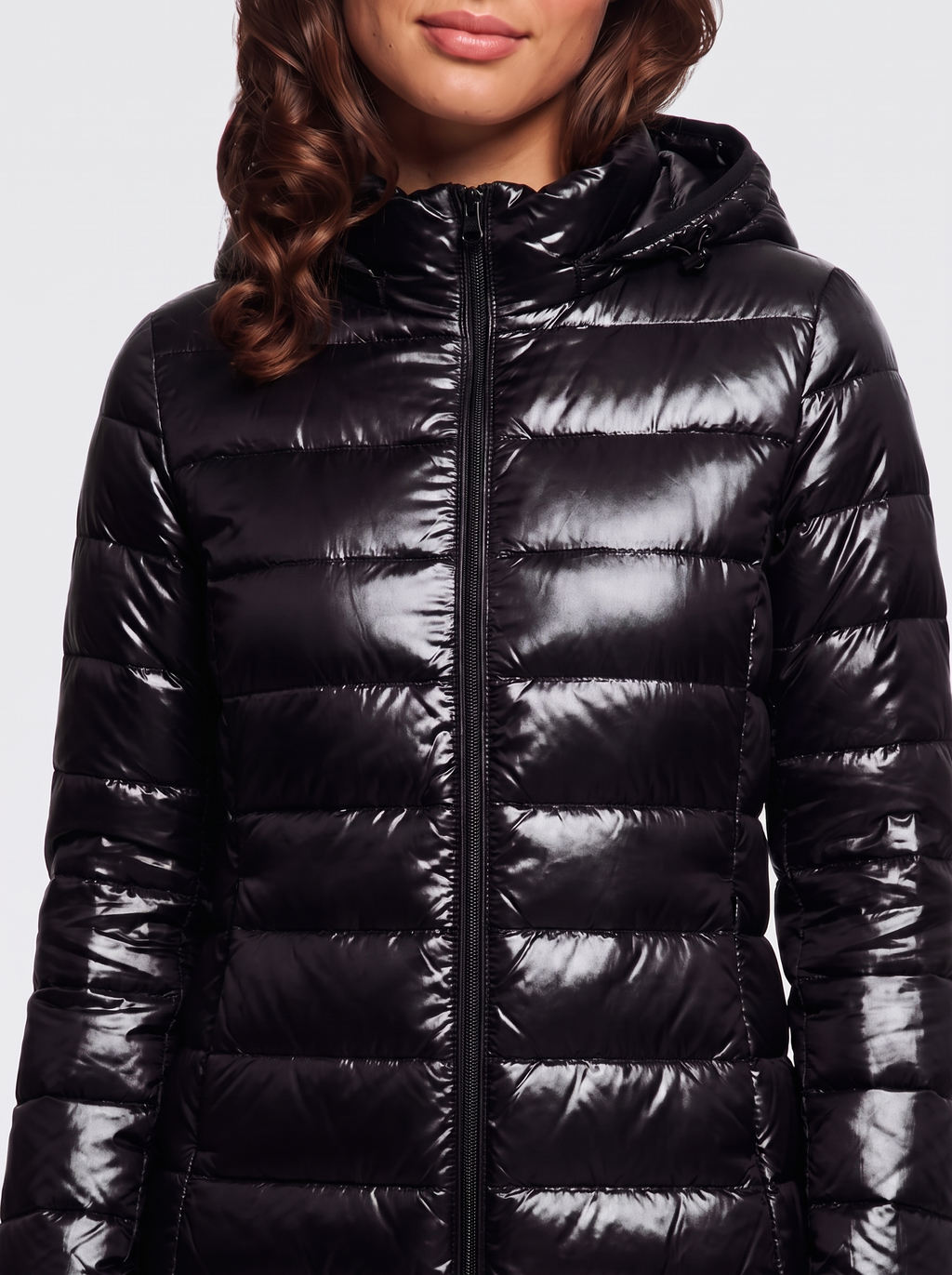 Ava Black Detachable Hood Puffer Coat - detail