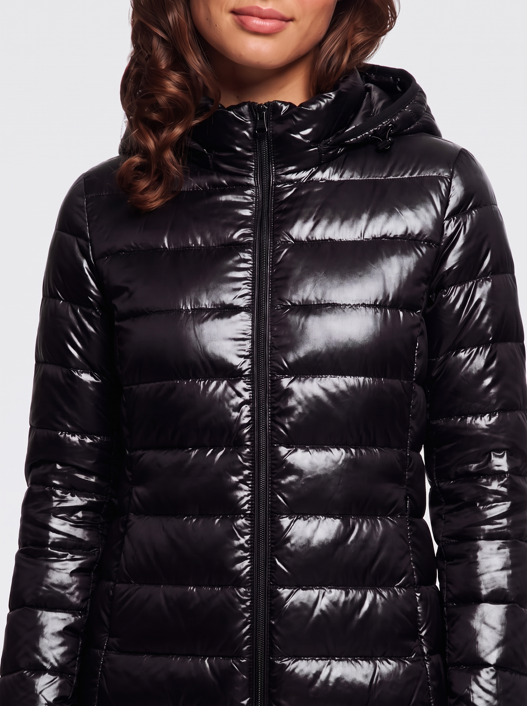 Ava Black Detachable Hood Puffer Coat - detail