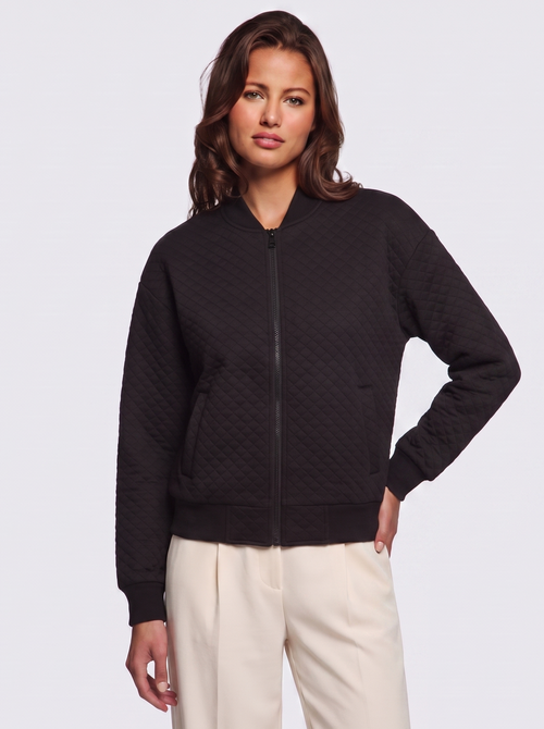 Ava Black Quilted Ribbed-Collar Jacket - front