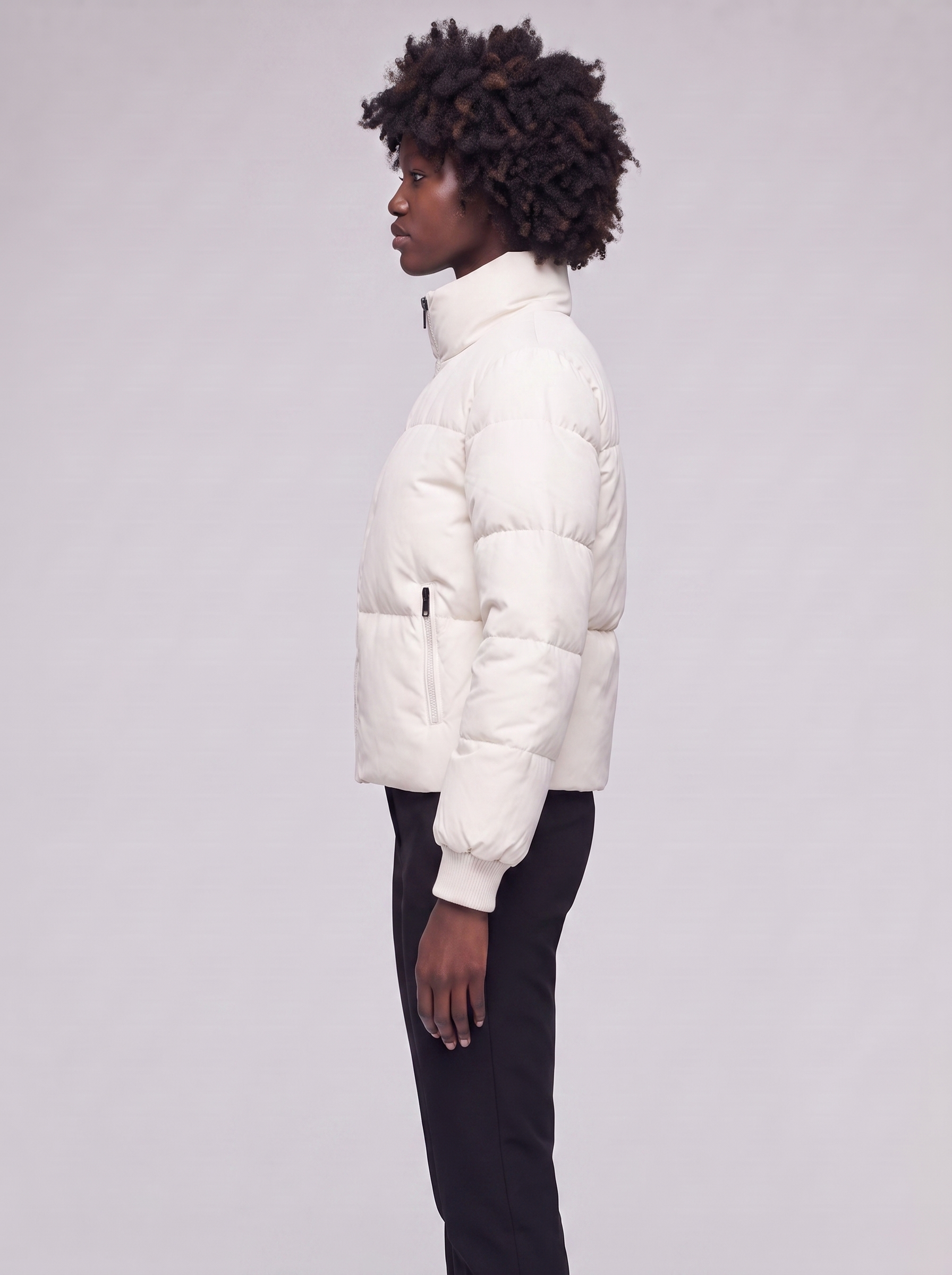 Mia | White Funnel Neck Puffer Jacket - side