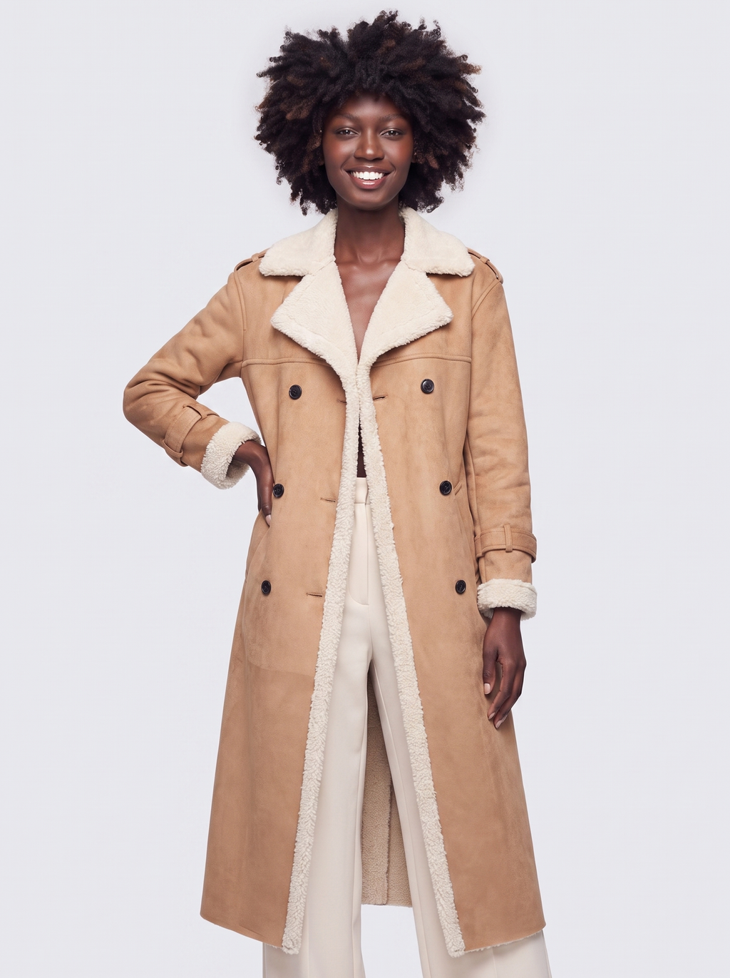 Mia | Light Brown Belted Faux Leather Coat - featured