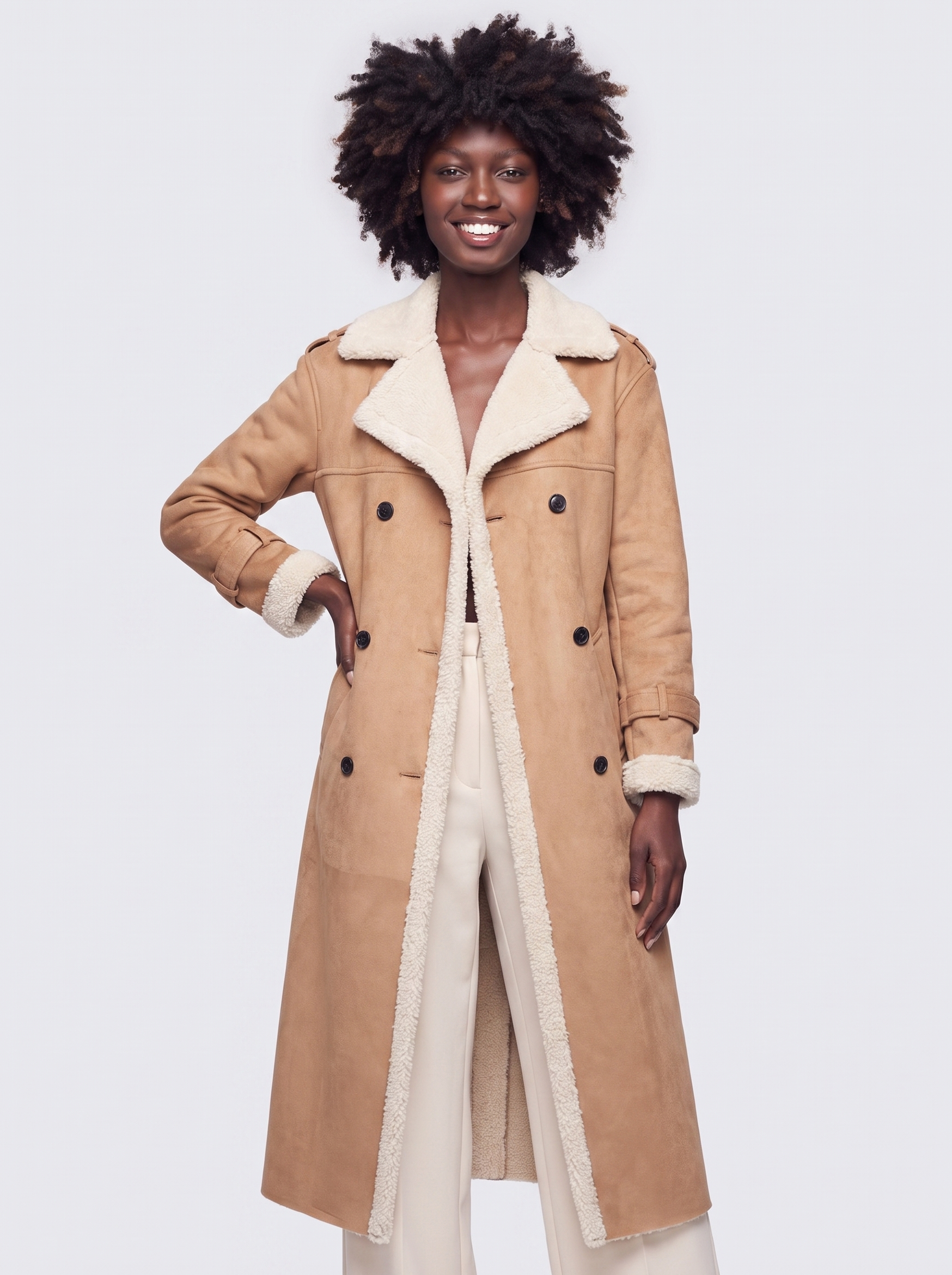 Mia | Light Brown Belted Faux Leather Coat - featured