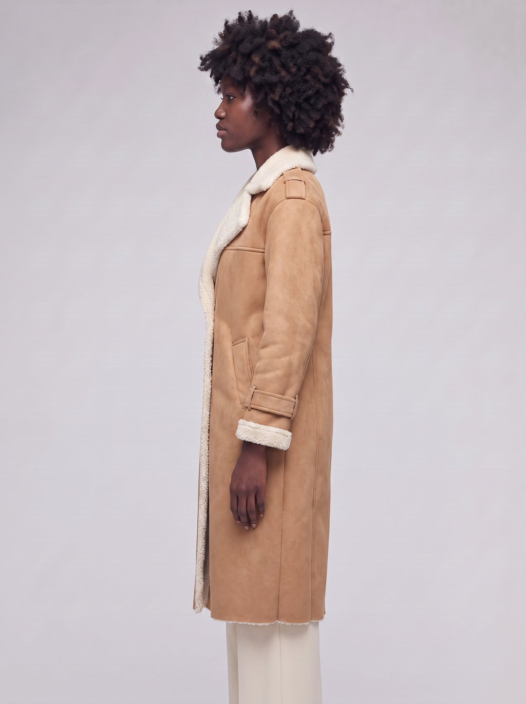 Mia | Light Brown Belted Faux Leather Coat - side