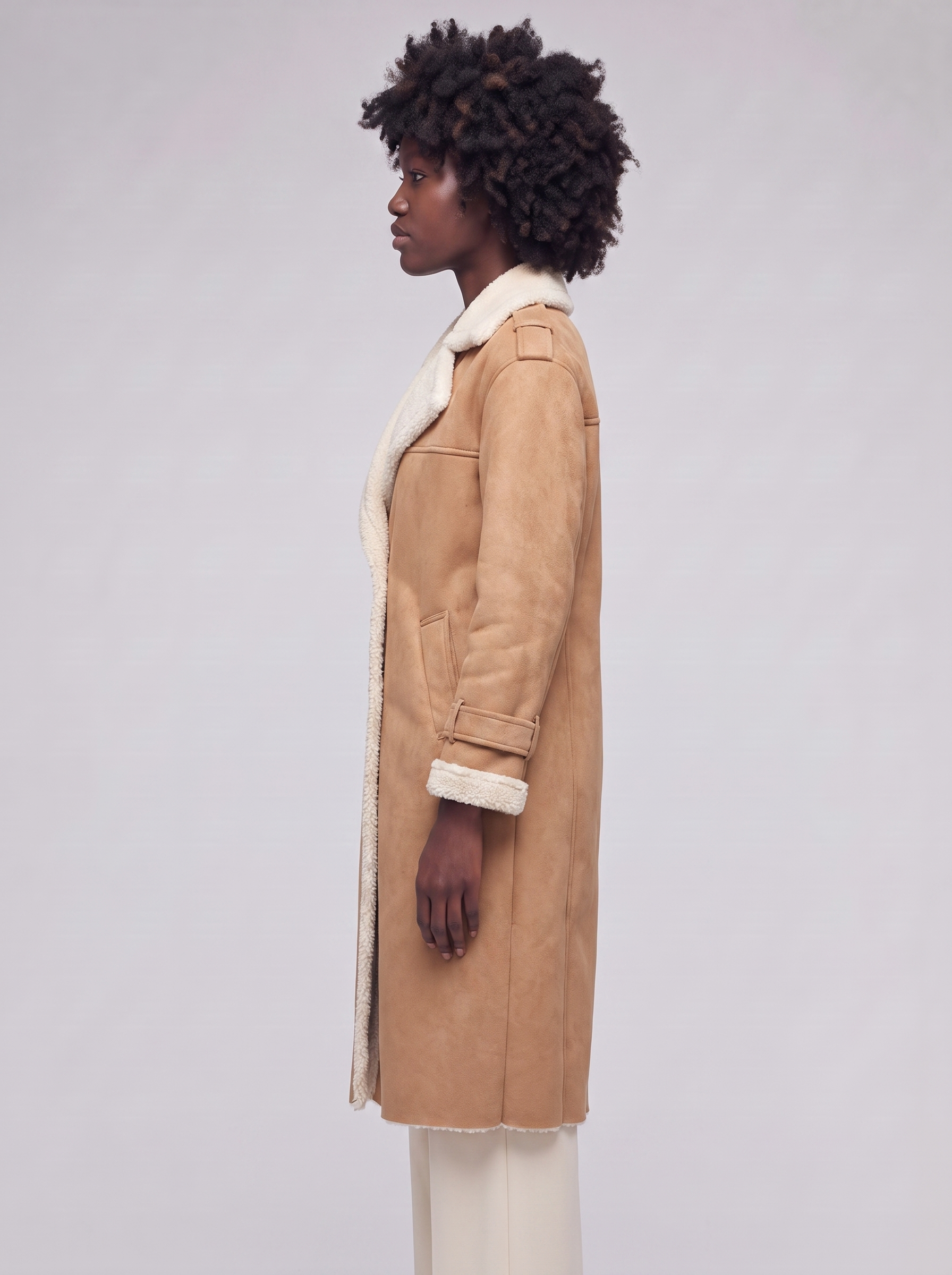 Mia | Light Brown Belted Faux Leather Coat - side