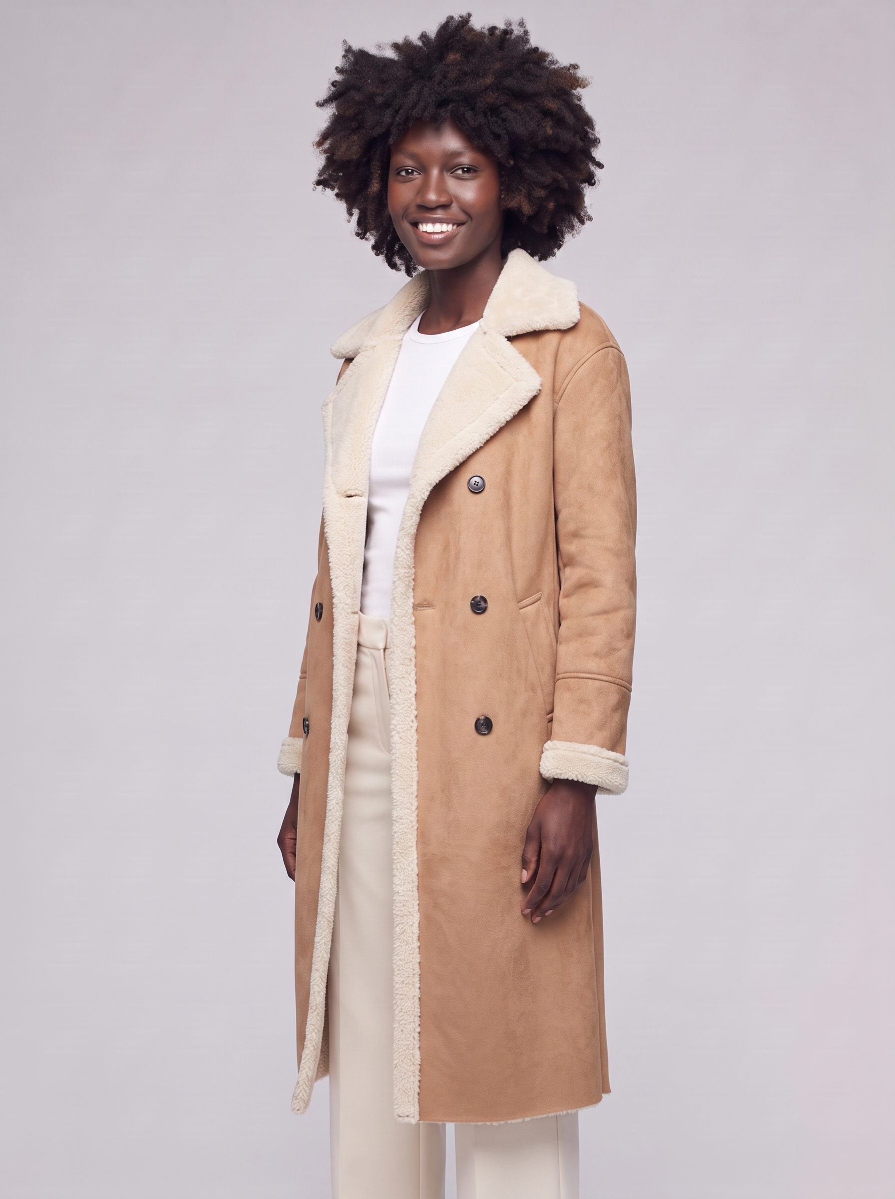 Mia | Light Brown Belted Faux Leather Coat - 3/4 turn