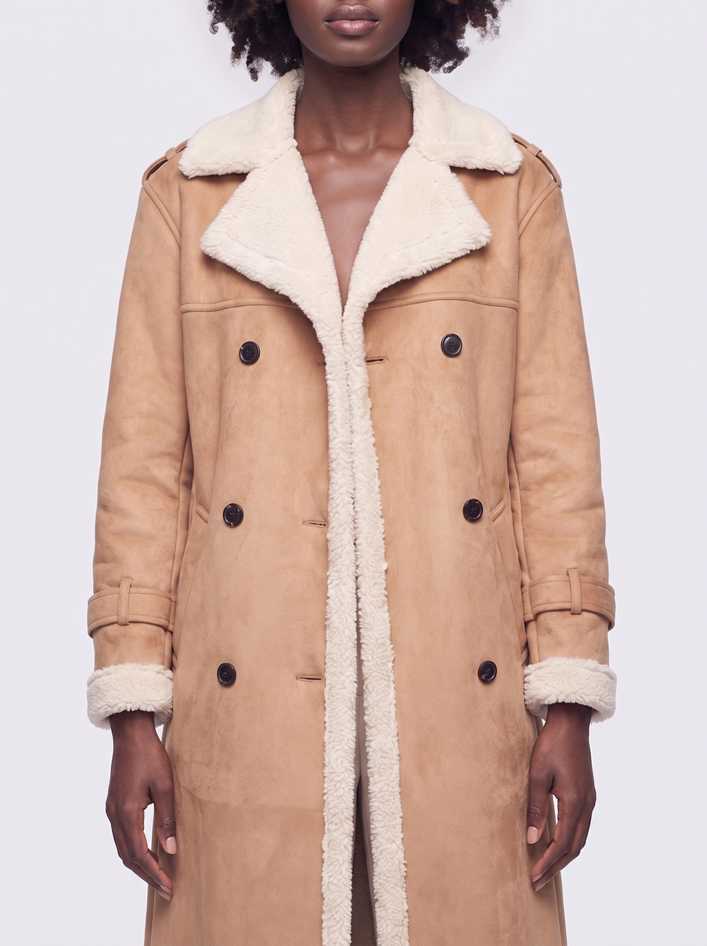 Mia | Light Brown Belted Faux Leather Coat - close-up