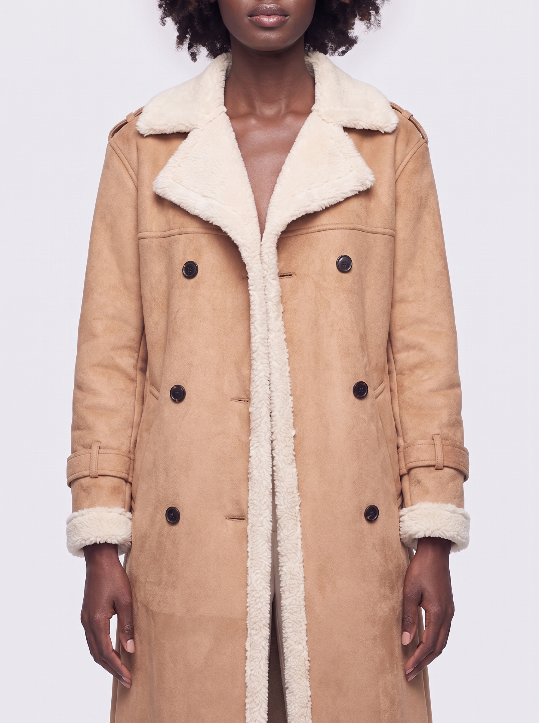Mia | Light Brown Belted Faux Leather Coat - close-up