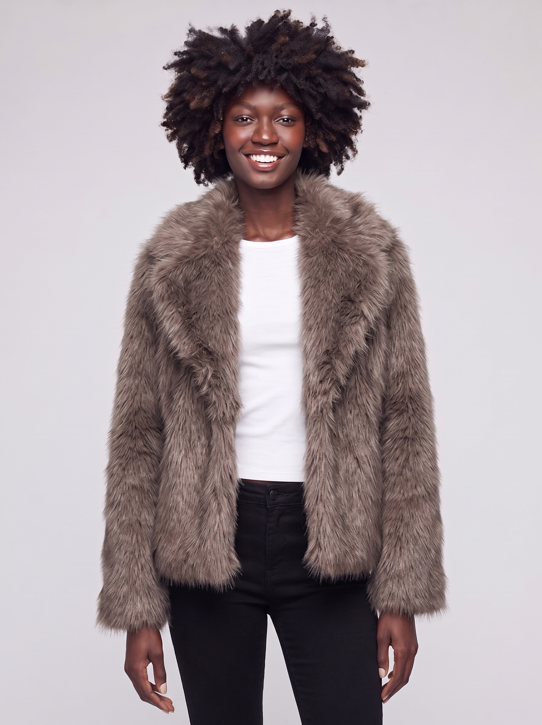 Mia | Brown Longline Faux Fur Coat - featured